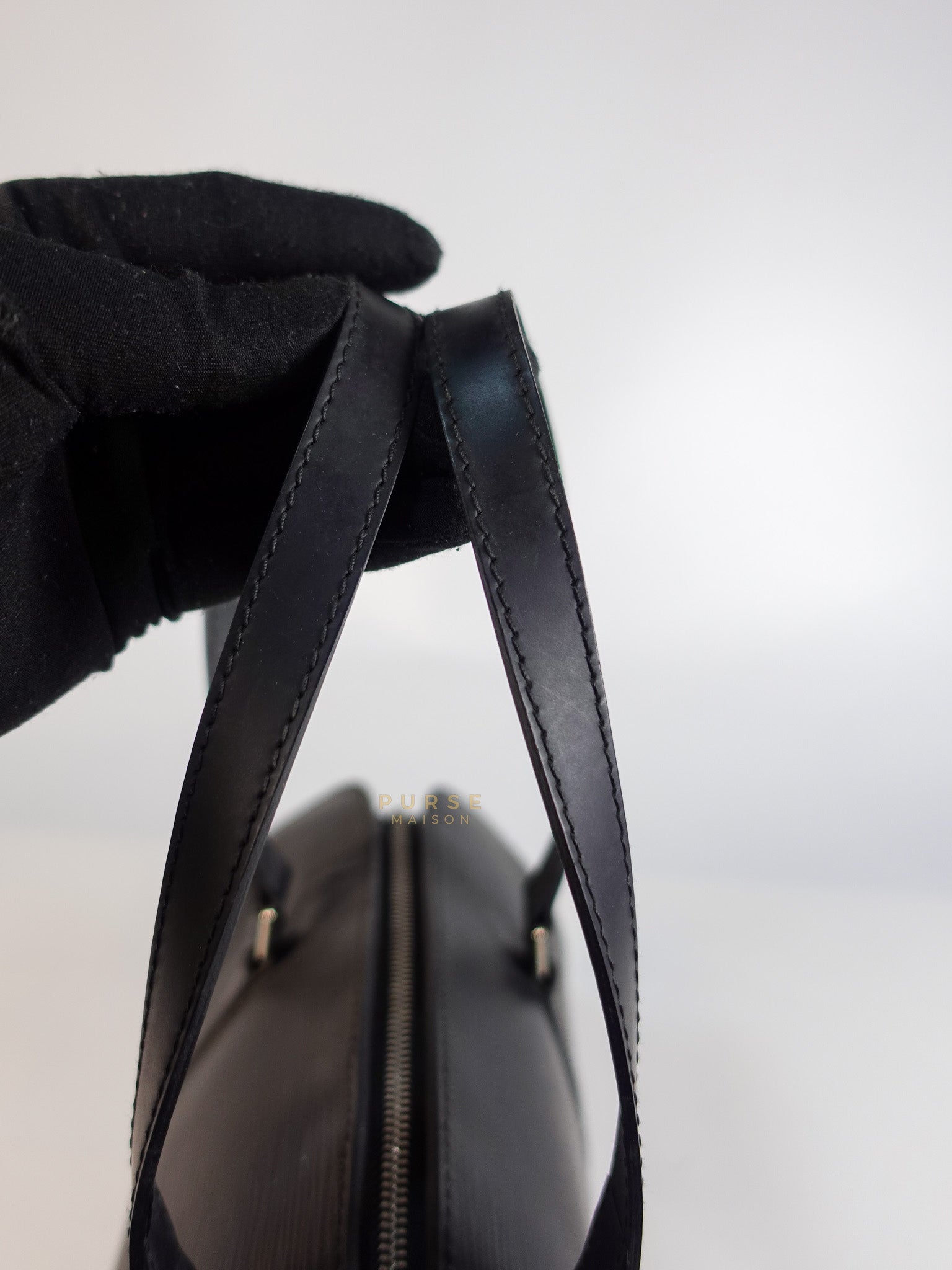 Soufflot Hand Bag in Black Epi Leather & Silver Hardware (Date Code: MI1026) | Purse Maison Luxury Bags Shop