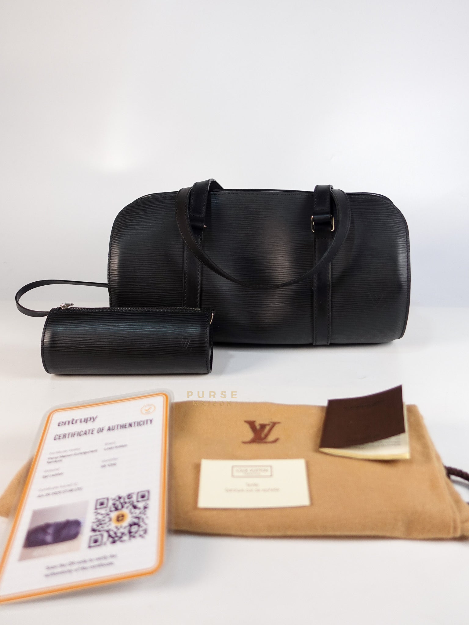 Soufflot Hand Bag in Black Epi Leather & Silver Hardware (Date Code: MI1026) | Purse Maison Luxury Bags Shop