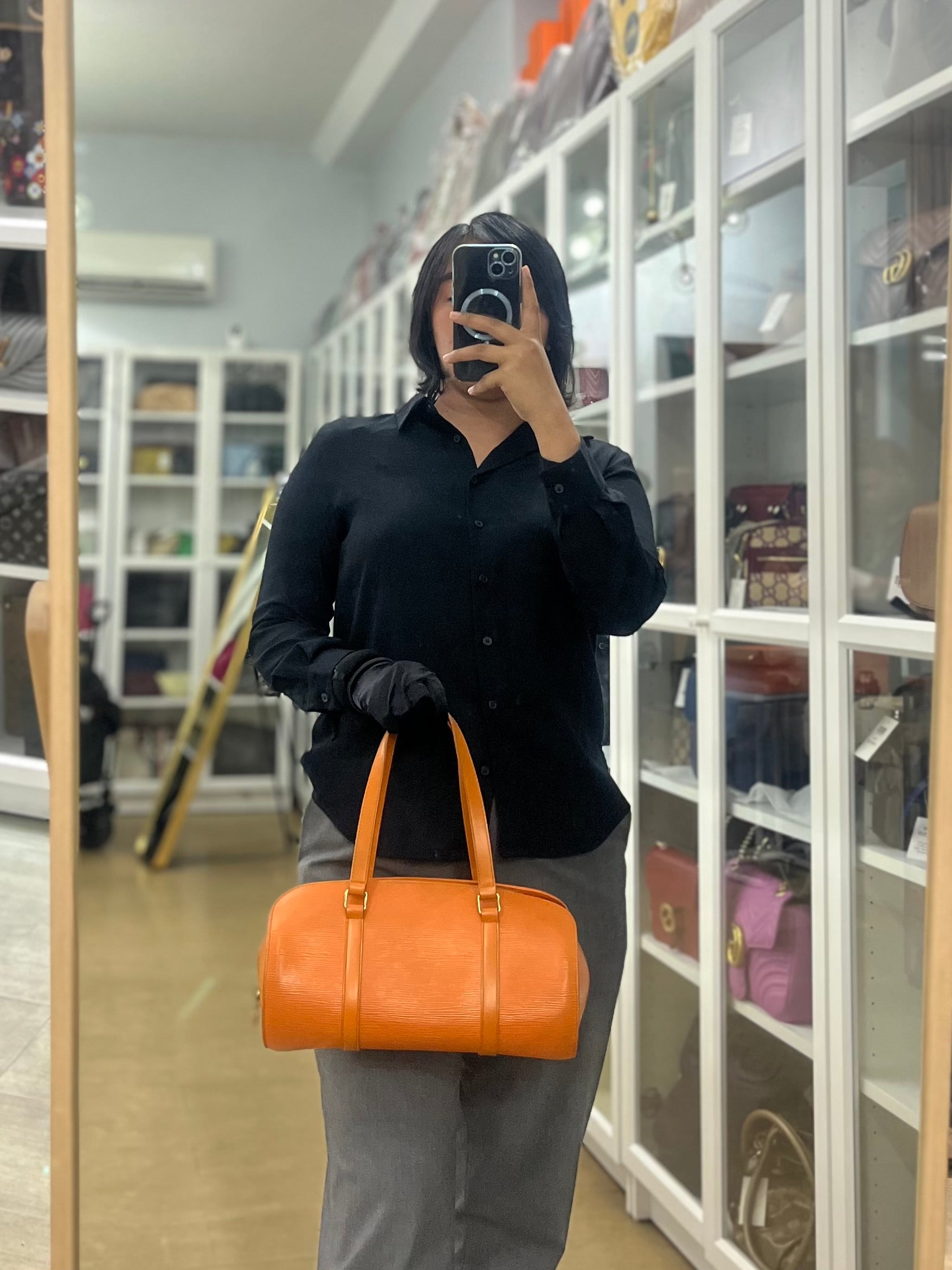 Soufflot Hand Bag Small in Orange Epi Leather (Date Code: MI0044) | Purse Maison Luxury Bags Shop
