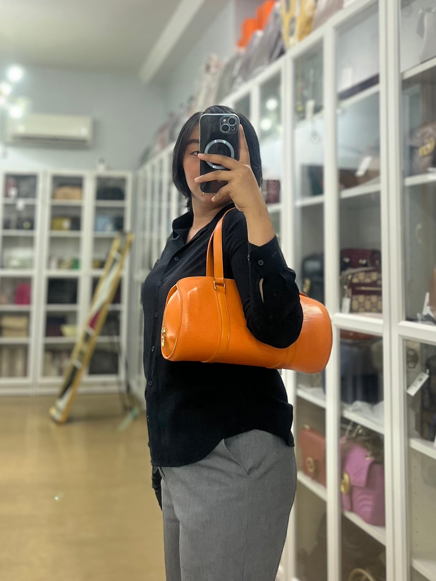 Soufflot Hand Bag Small in Orange Epi Leather (Date Code: MI0044) | Purse Maison Luxury Bags Shop