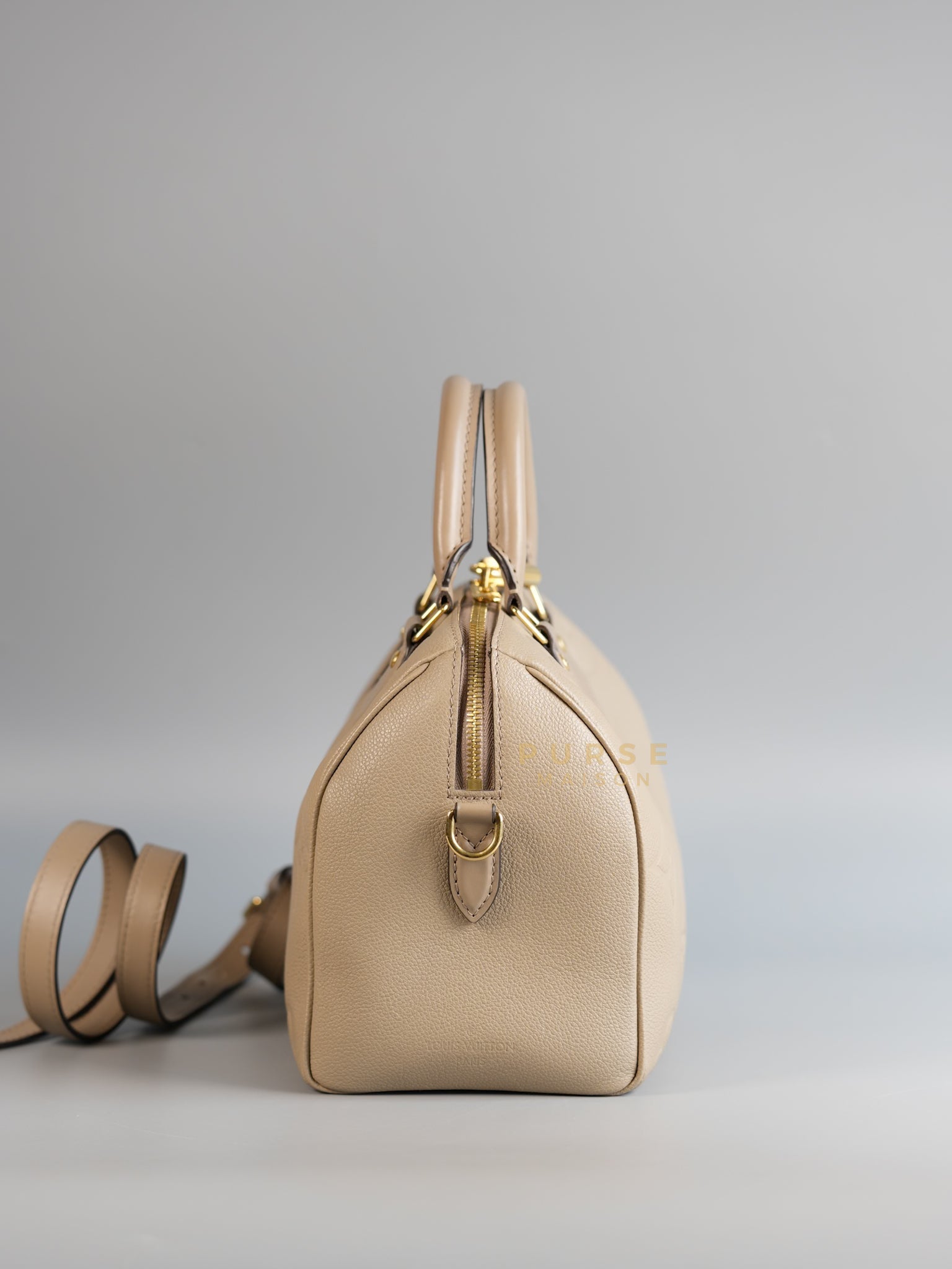 Speedy 20 Bandouliere in Tourterelle Beige Monogram Empreinte Leather (Microchip) | Purse Maison Luxury Bags Shop