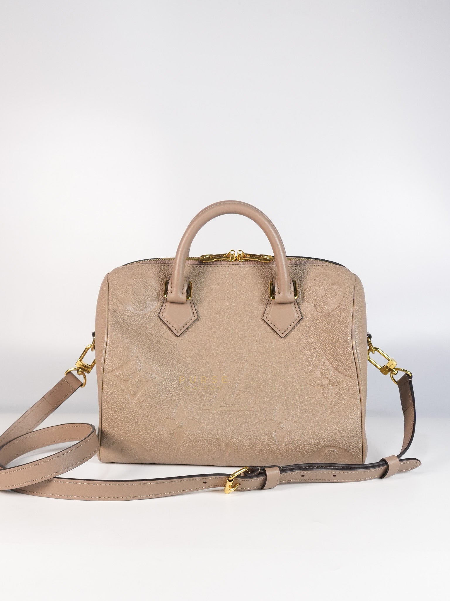 Speedy 25 in Beige Monogram Empreinte Leather Microchip | Purse Maison Luxury Bags Shop