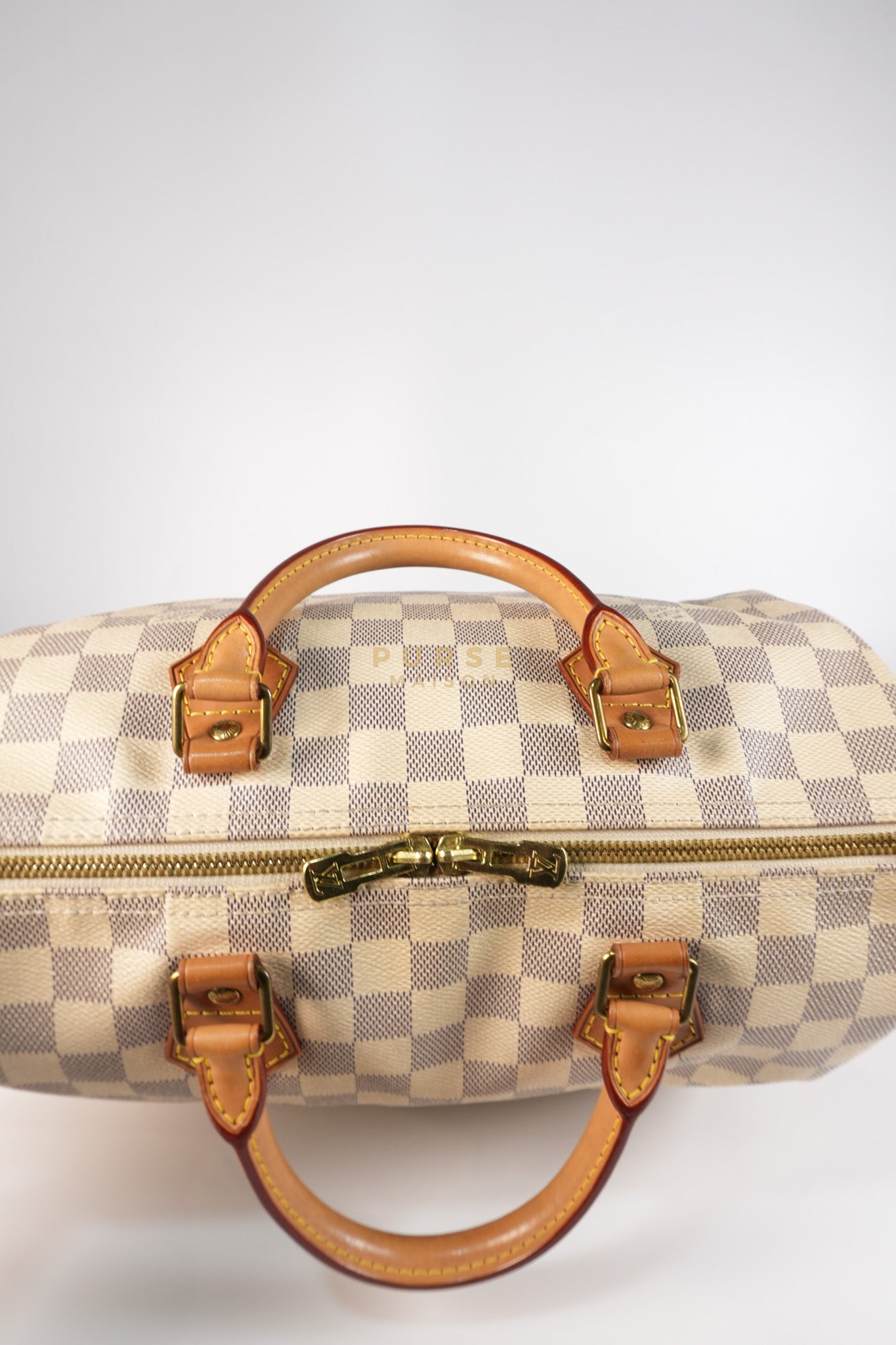 Speedy 30 Bandouliere in Damier Azur Canvas & Gold Hardware (Date Code: DU4103) | Purse Maison Luxury Bags Shop