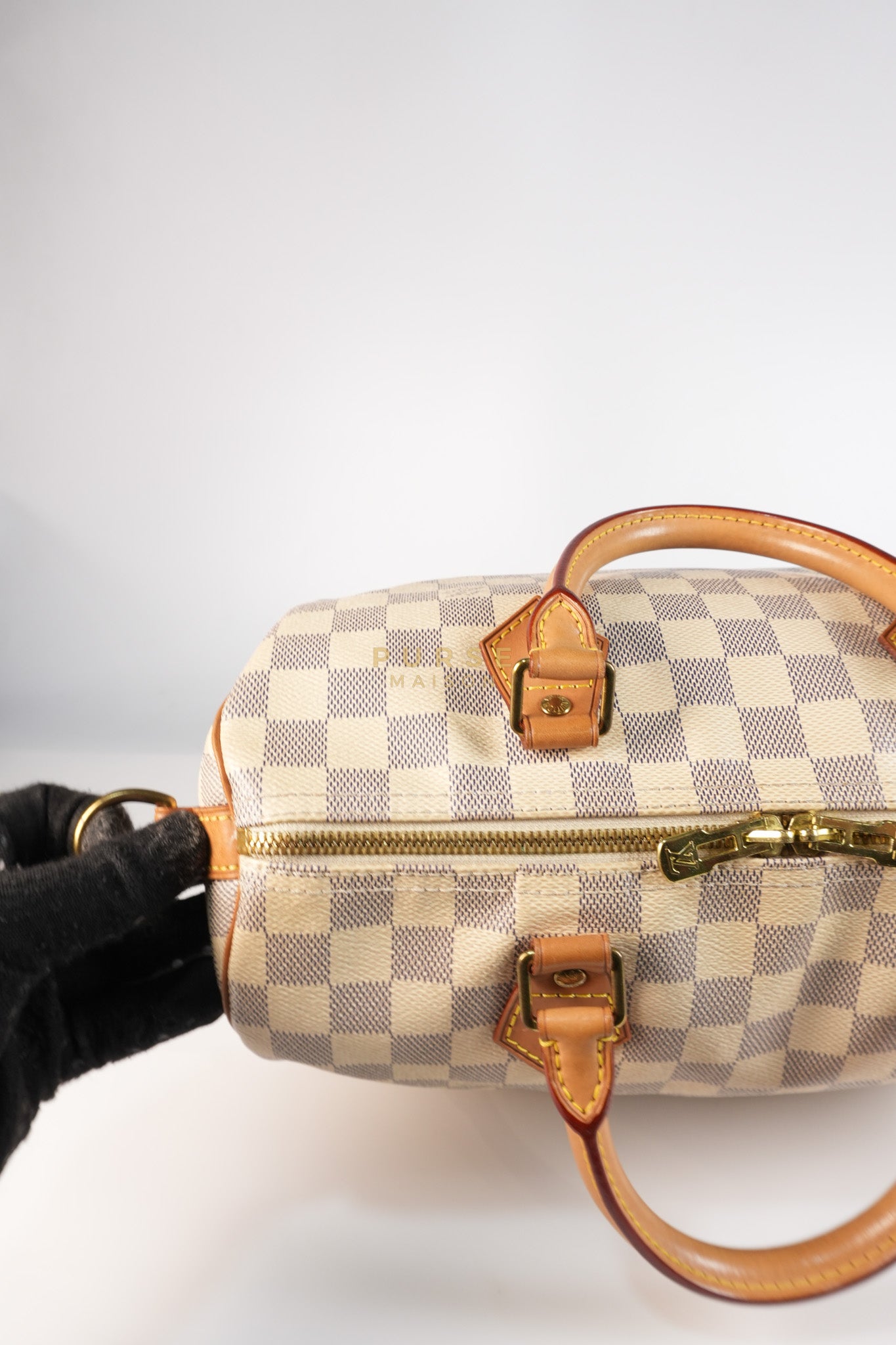 Speedy 30 Bandouliere in Damier Azur Canvas & Gold Hardware (Date Code: DU4103) | Purse Maison Luxury Bags Shop