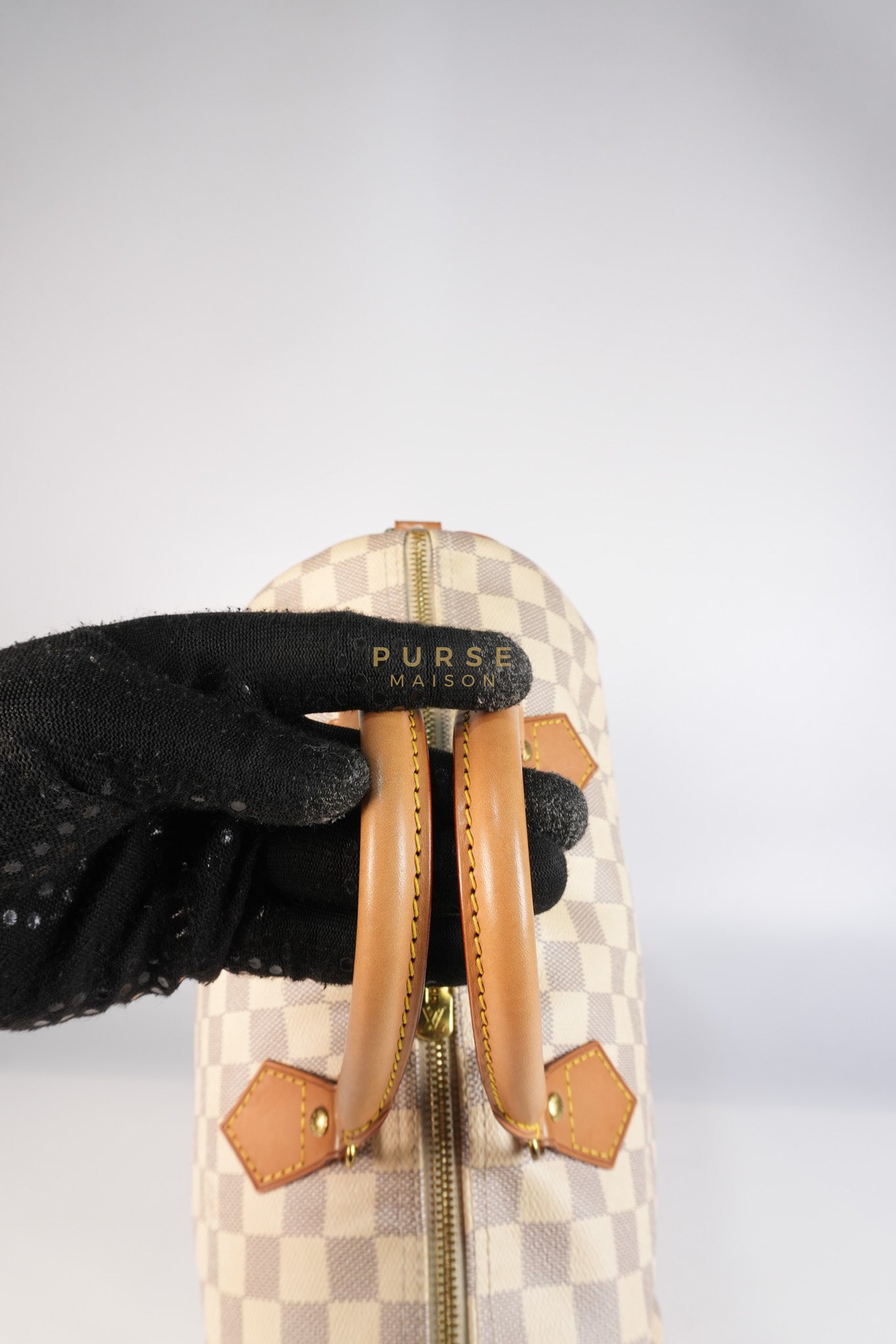 Speedy 30 Bandouliere in Damier Azur Canvas & Gold Hardware (Date Code: DU4103) | Purse Maison Luxury Bags Shop