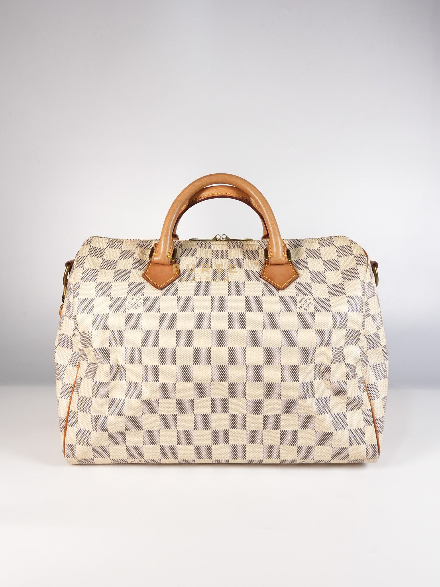 Speedy 30 Bandouliere in Damier Azur Canvas & Gold Hardware (Date Code: DU4103) | Purse Maison Luxury Bags Shop