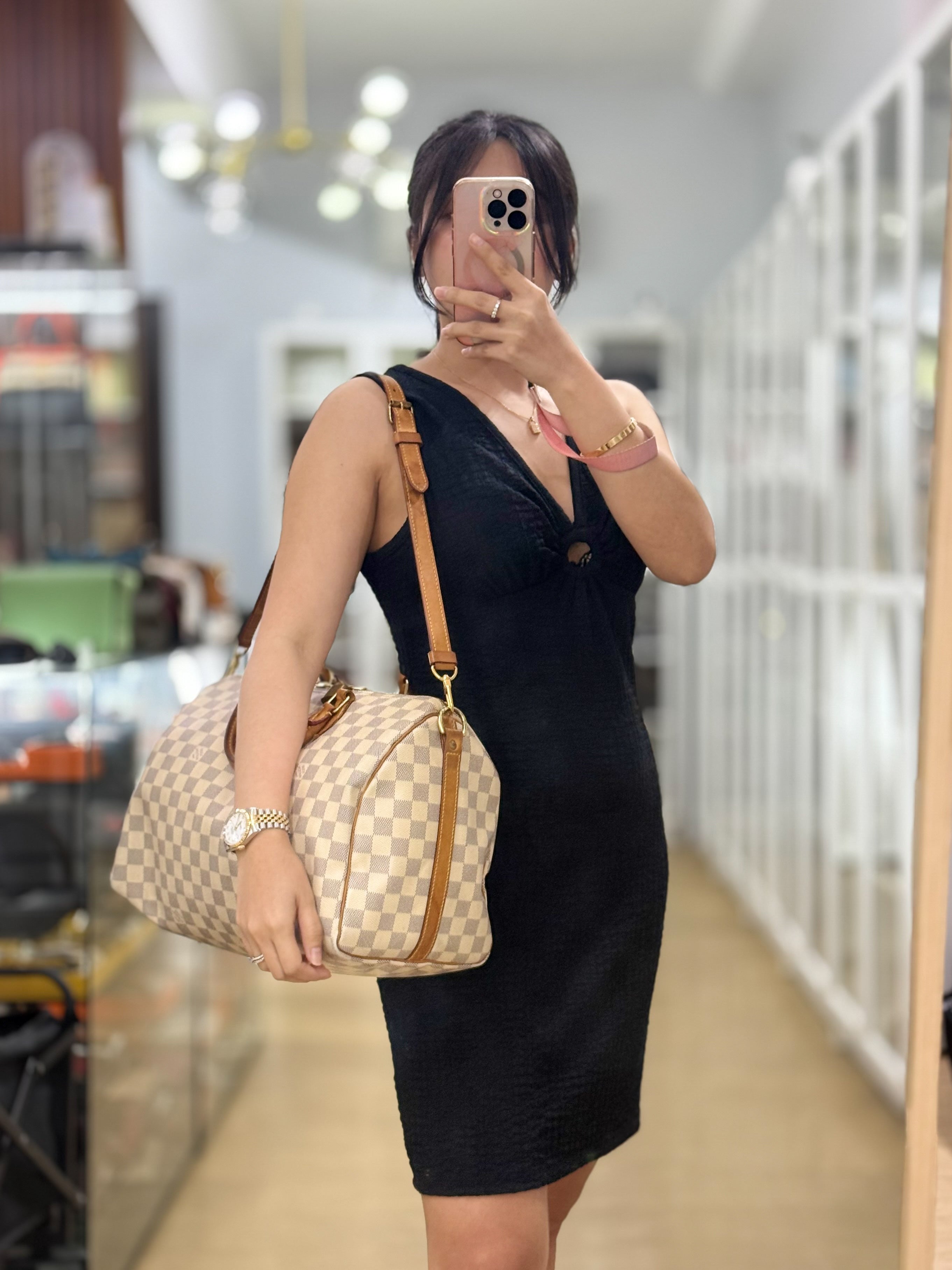 Speedy 30 Bandouliere in Damier Azur Bag (SP1113) | Purse Maison Luxury Bags Shop
