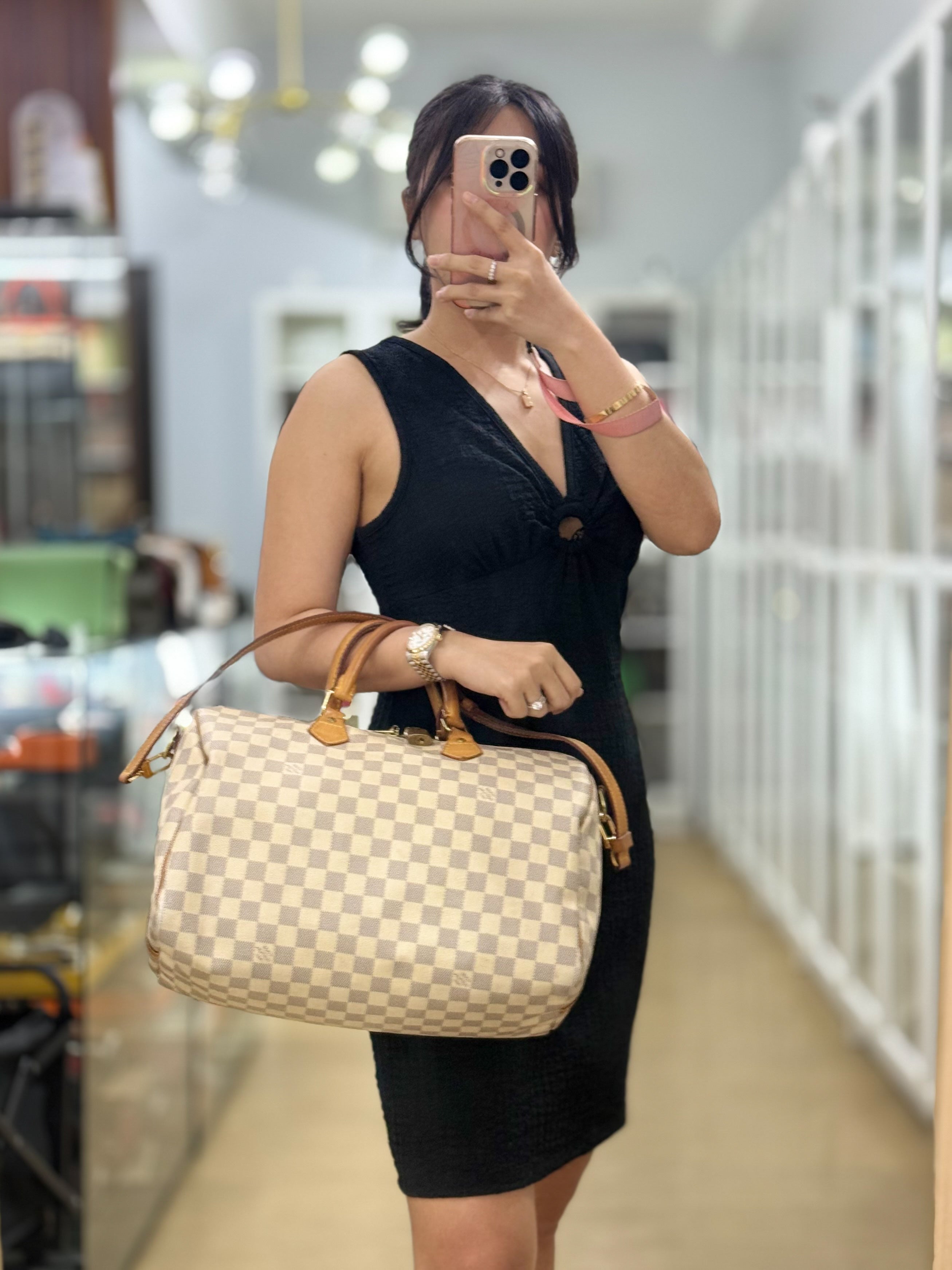 Speedy 30 Bandouliere in Damier Azur Bag (SP1113) | Purse Maison Luxury Bags Shop