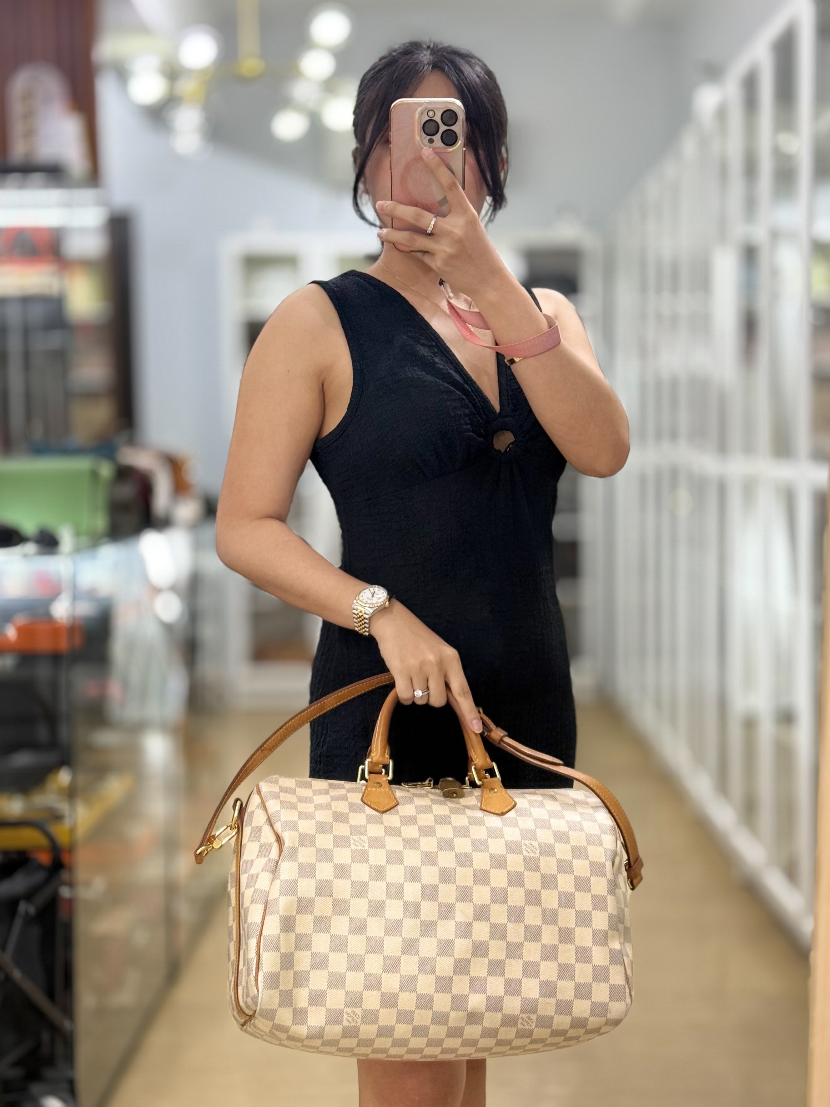 Speedy 30 Bandouliere in Damier Azur Bag (SP1113) | Purse Maison Luxury Bags Shop