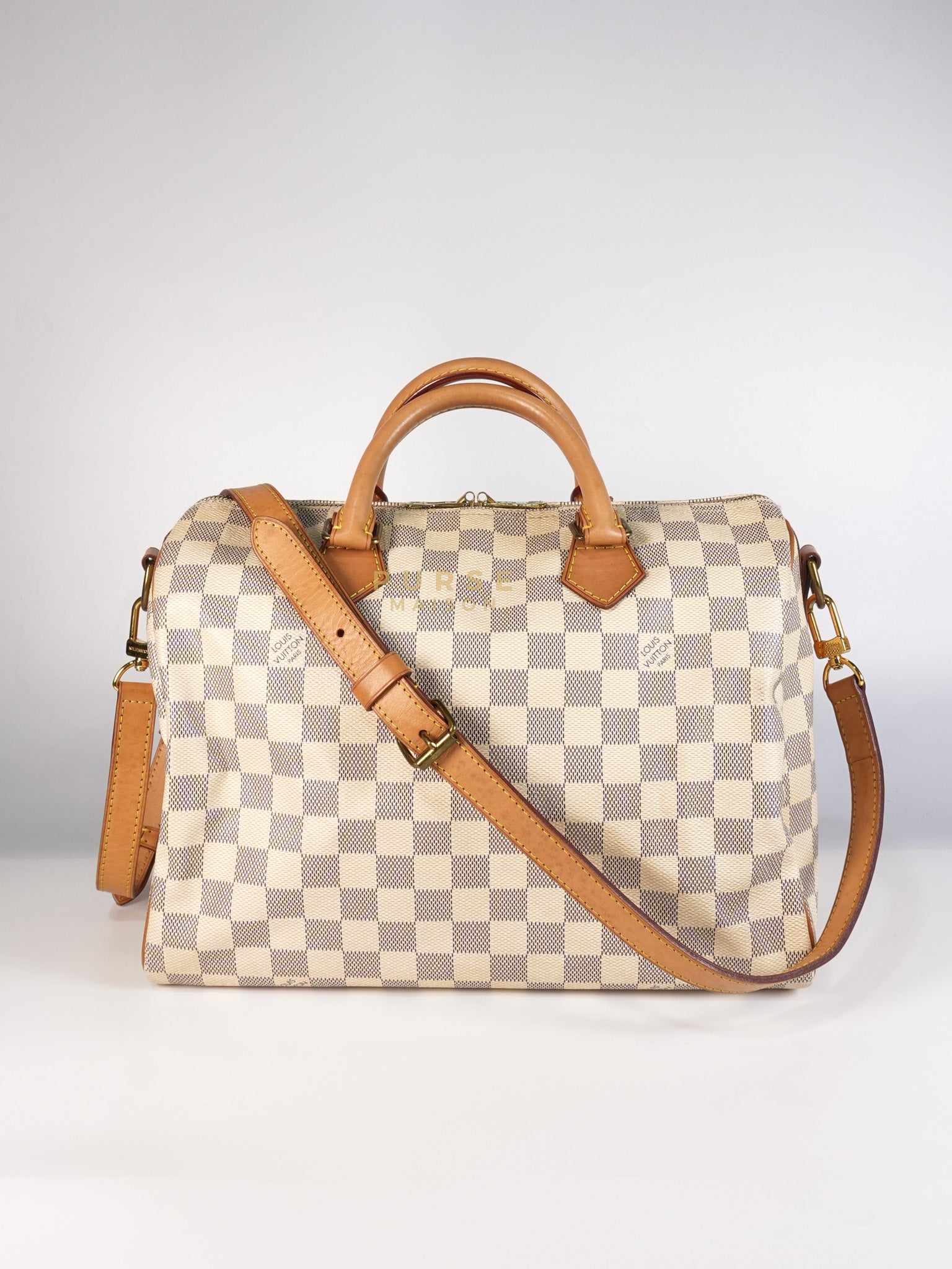Speedy 30 Bandouliere in Damier Azur Canvas & Gold Hardware (Date Code: DU4103) | Purse Maison Luxury Bags Shop