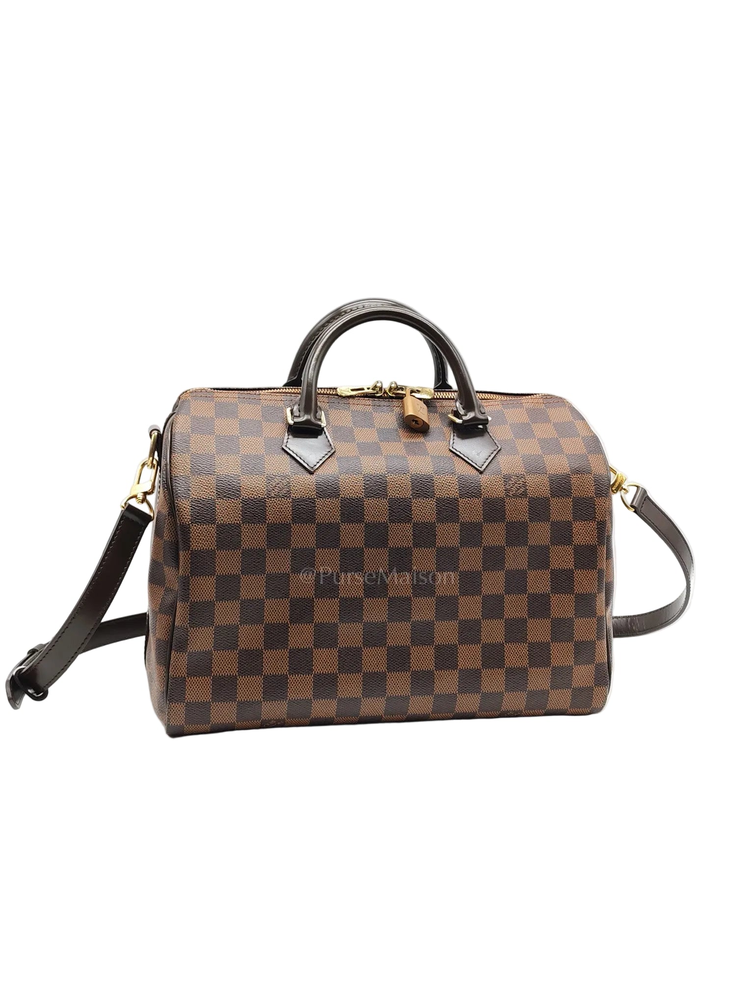 Speedy 30 Bandoullier in Damier Ebene Canvas & Gold Hardware (Datecode: CT0134) | Purse Maison Luxury Bags Shop