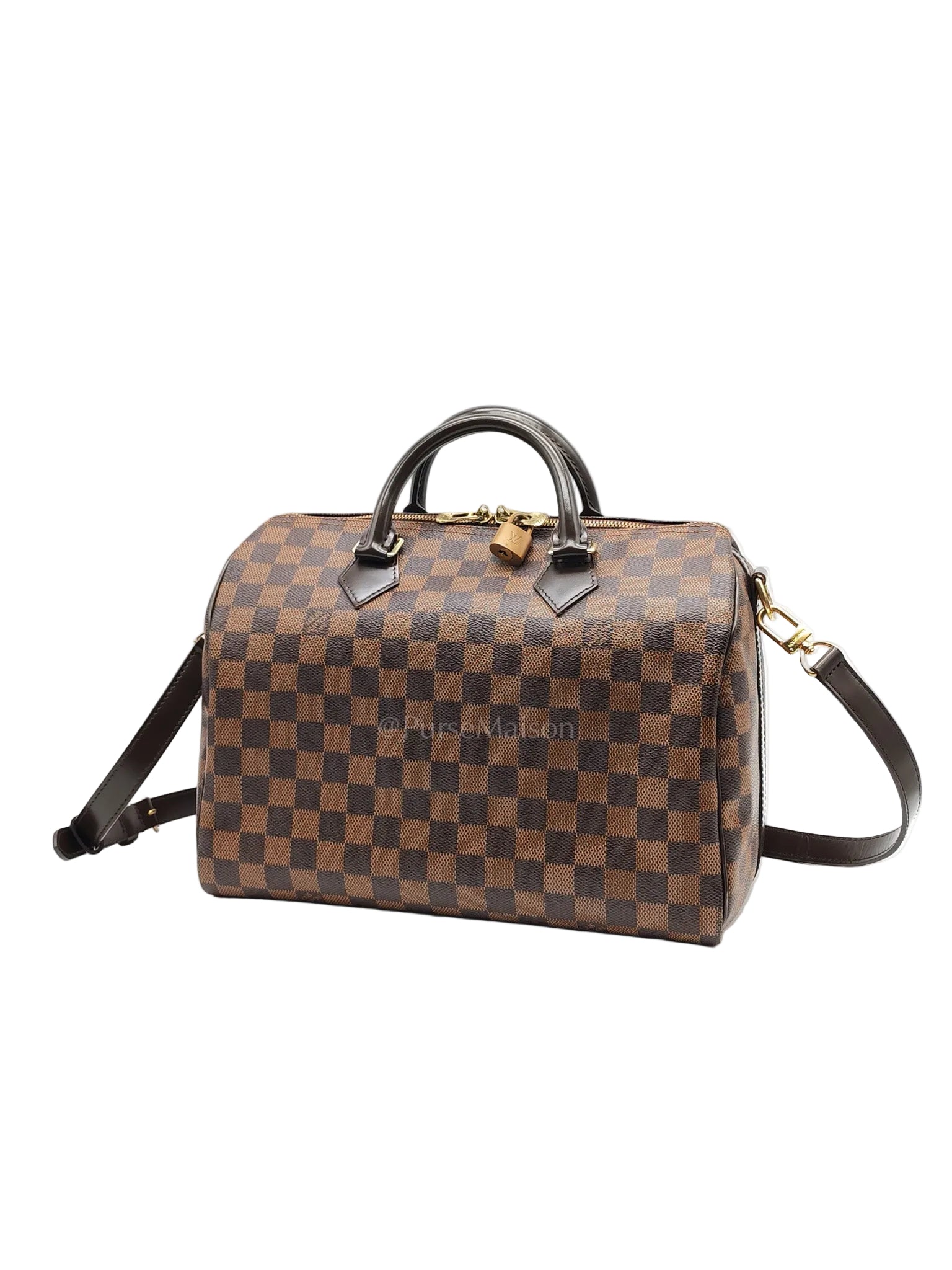Speedy 30 Bandoullier in Damier Ebene Canvas & Gold Hardware (Datecode: CT0134) | Purse Maison Luxury Bags Shop