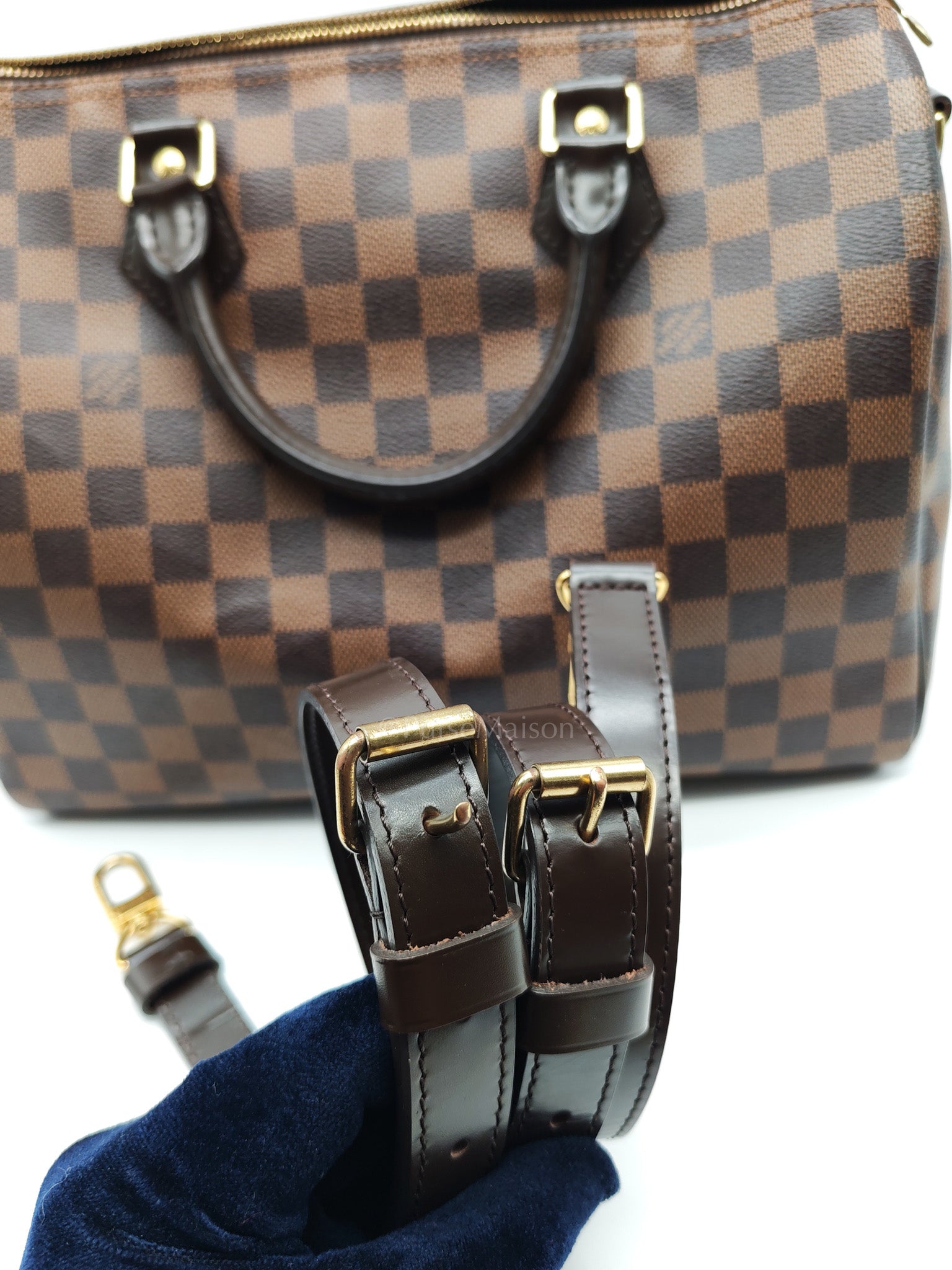 Speedy 30 Bandoullier in Damier Ebene Canvas & Gold Hardware (Datecode: CT0134) | Purse Maison Luxury Bags Shop