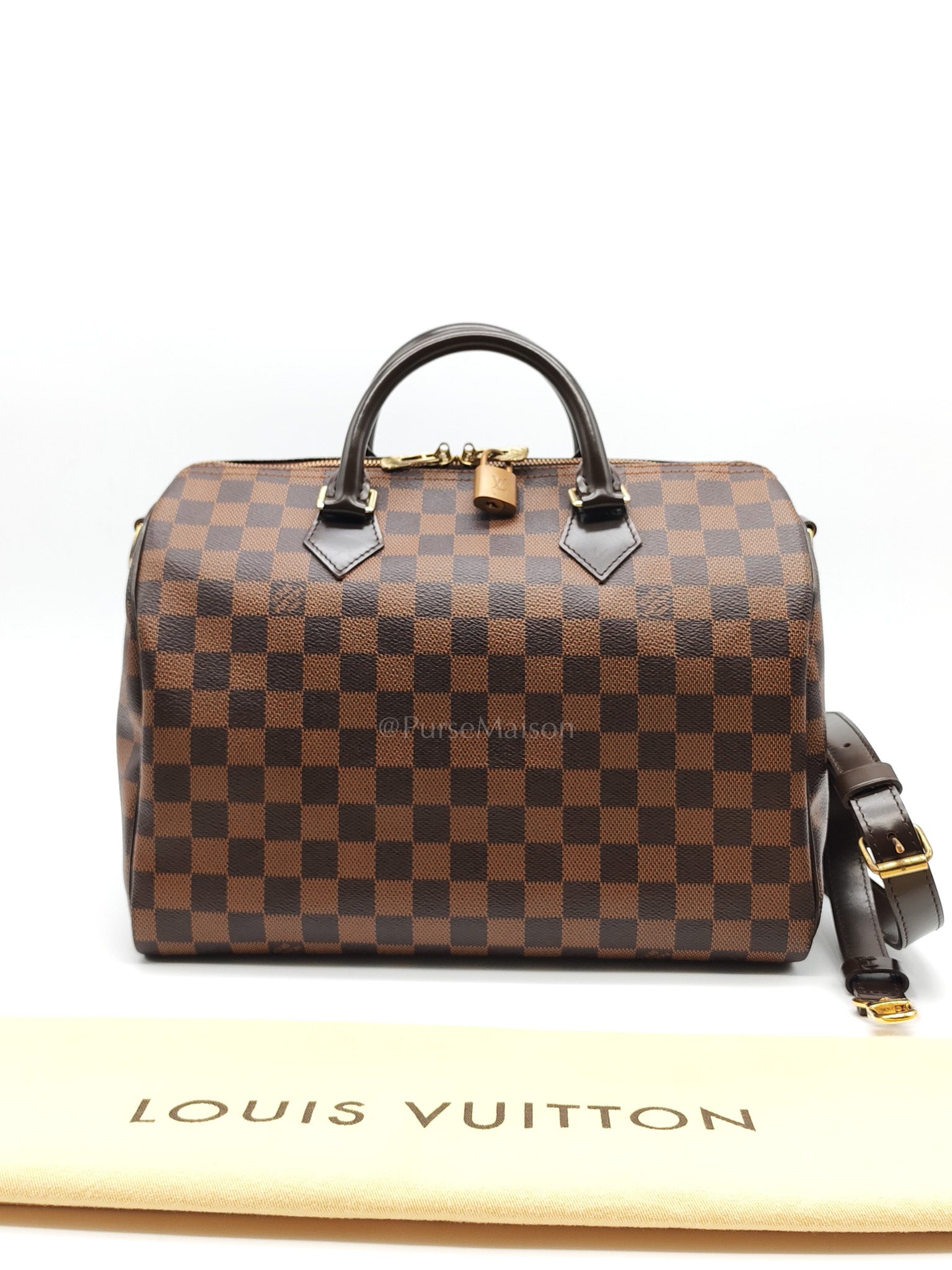 Speedy 30 Bandoullier in Damier Ebene Canvas & Gold Hardware (Datecode: CT0134) | Purse Maison Luxury Bags Shop