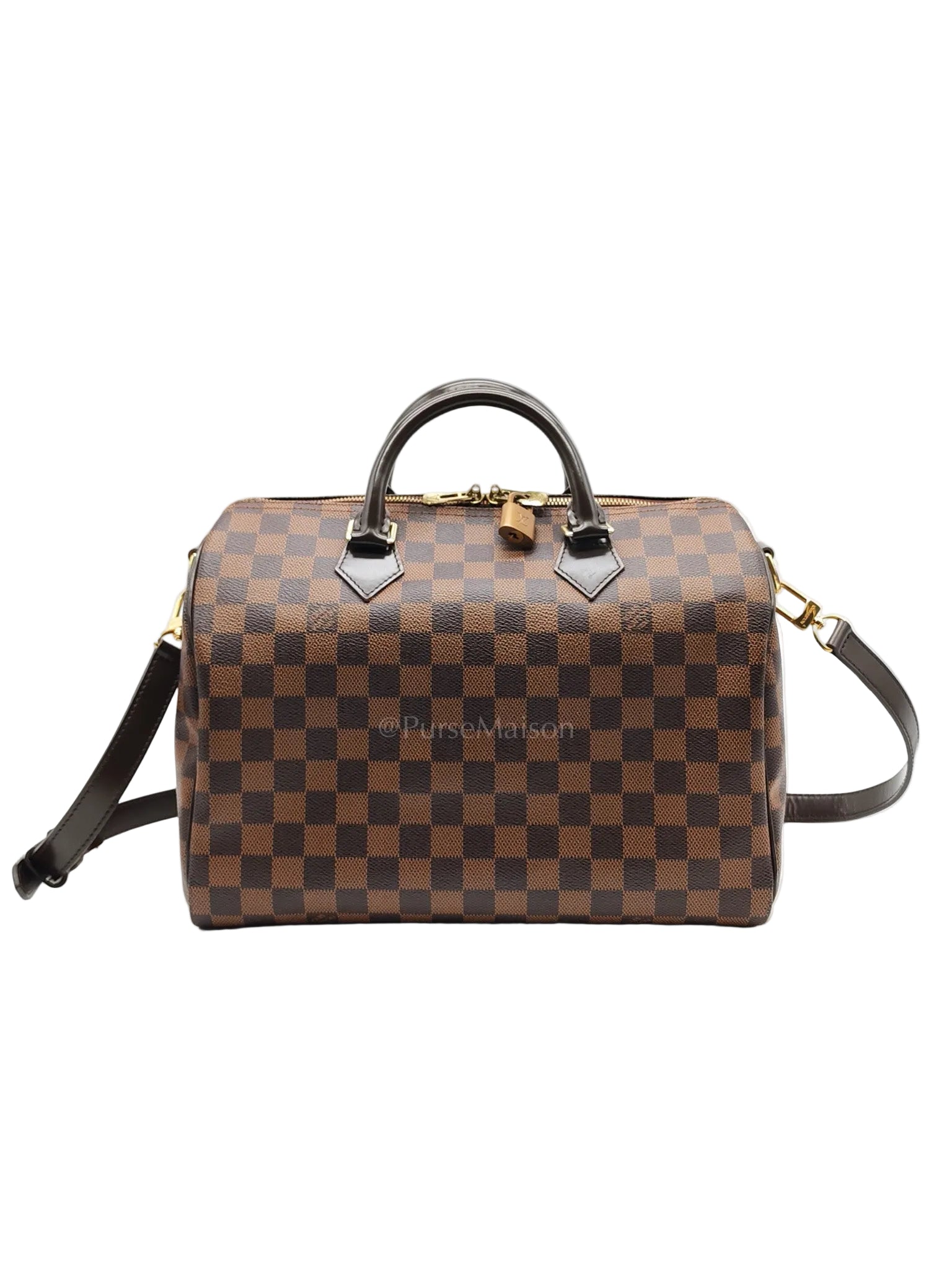 Speedy 30 Bandoullier in Damier Ebene Canvas & Gold Hardware (Datecode: CT0134) | Purse Maison Luxury Bags Shop