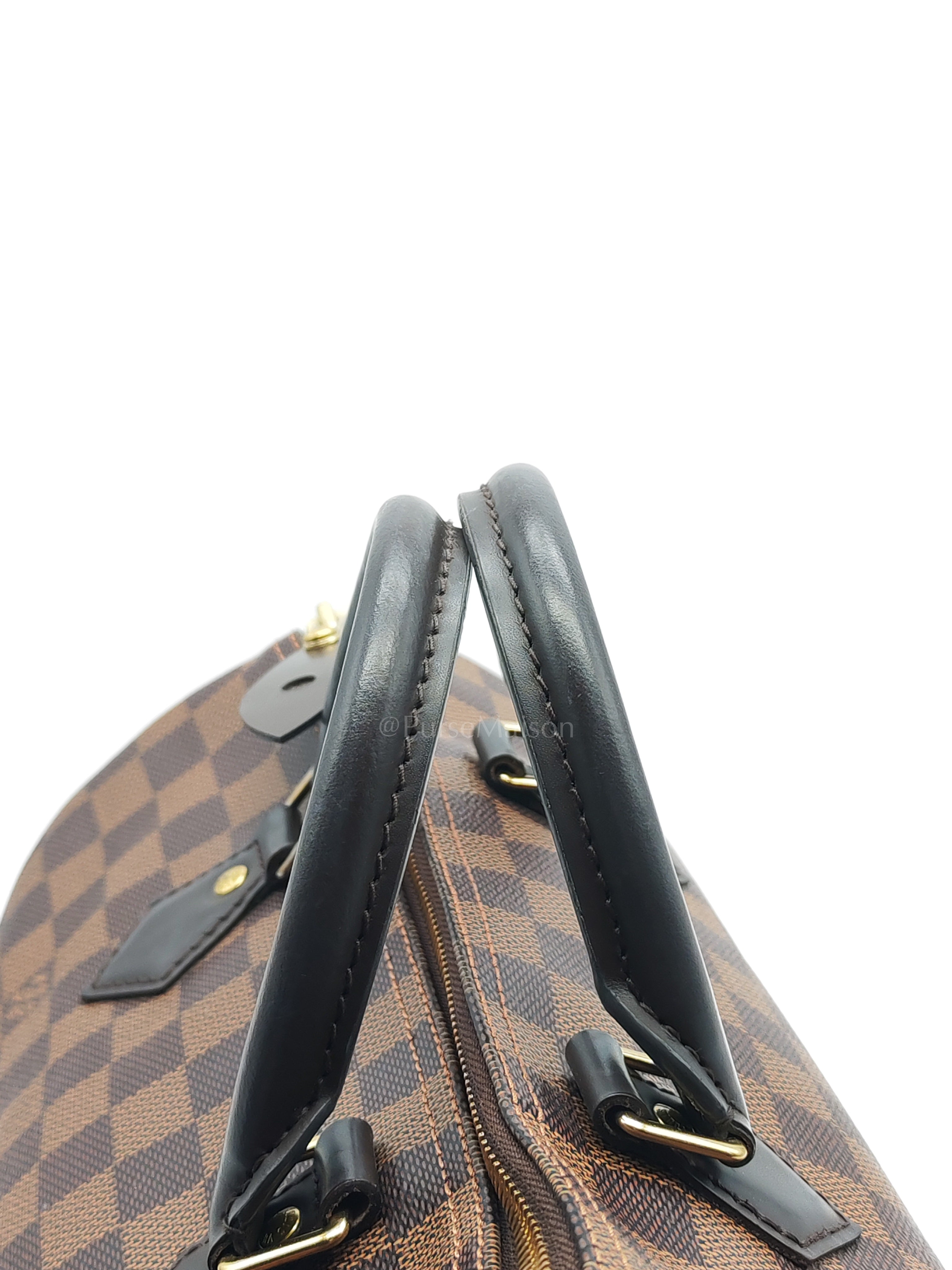 Speedy 30 in Damier Ebene Canvas & Gold Hardware Microchip | Purse Maison Luxury Bags Shop