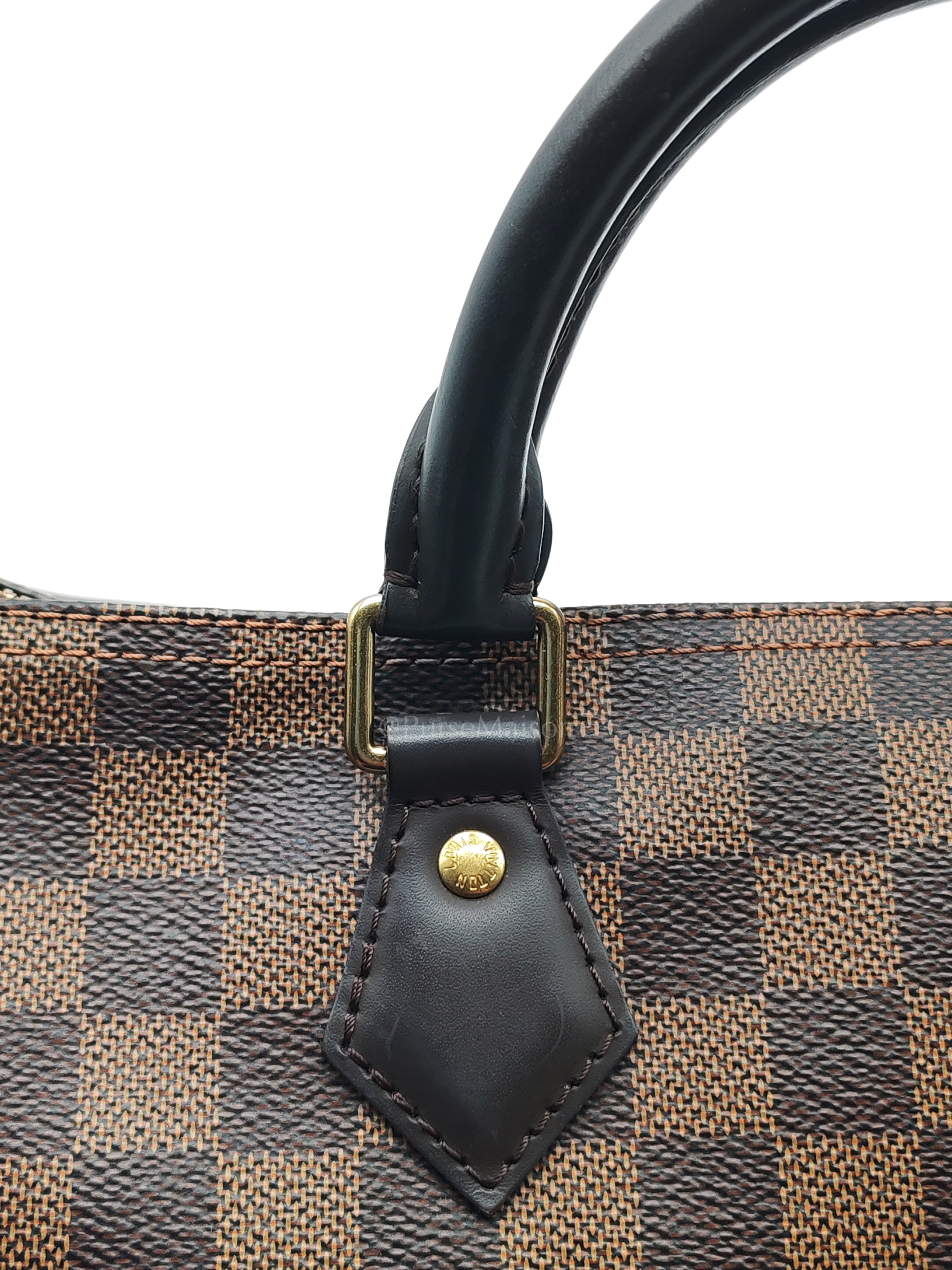 Speedy 30 in Damier Ebene Canvas & Gold Hardware Microchip | Purse Maison Luxury Bags Shop