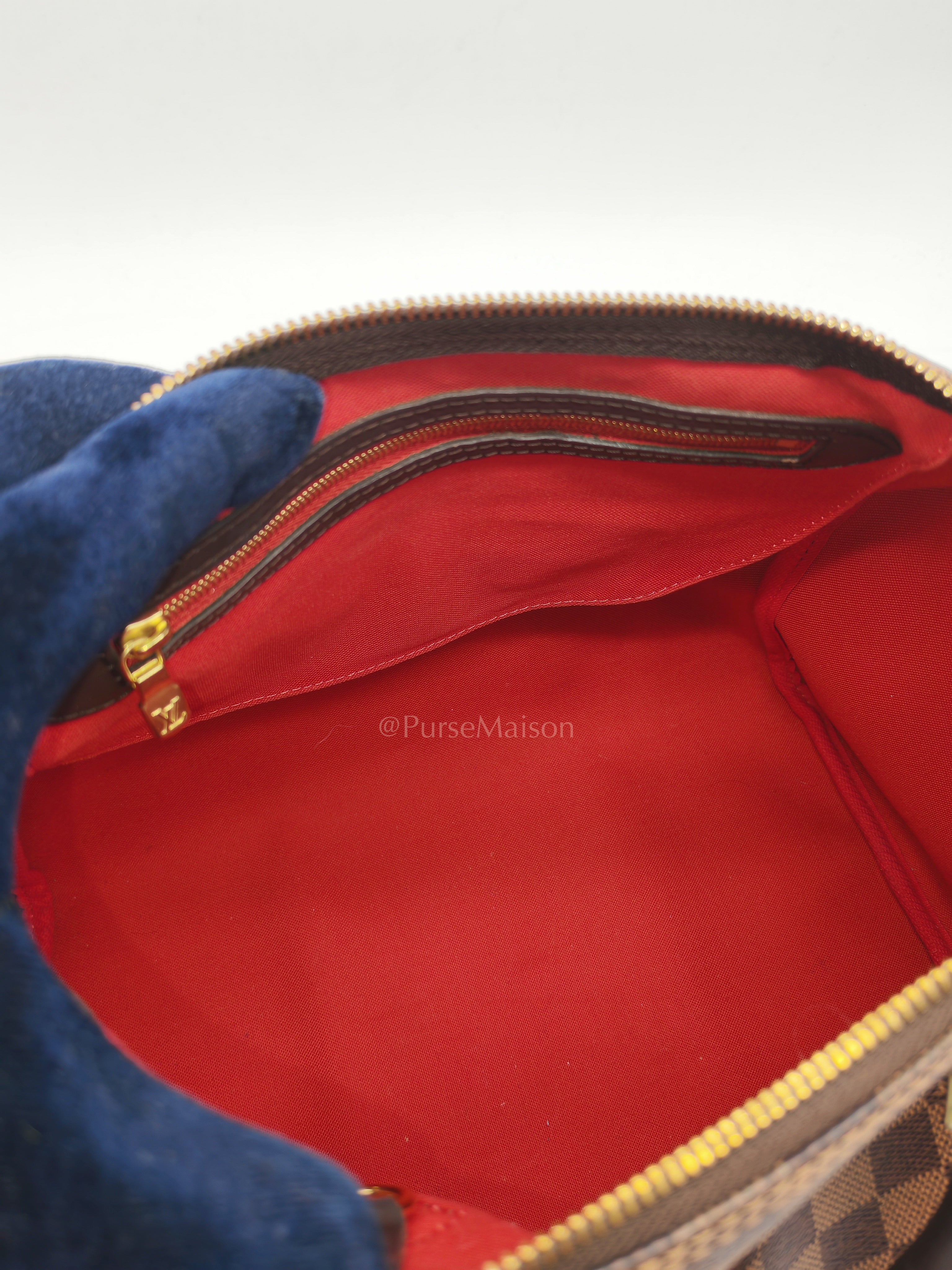 Speedy 30 in Damier Ebene Canvas & Gold Hardware Microchip | Purse Maison Luxury Bags Shop