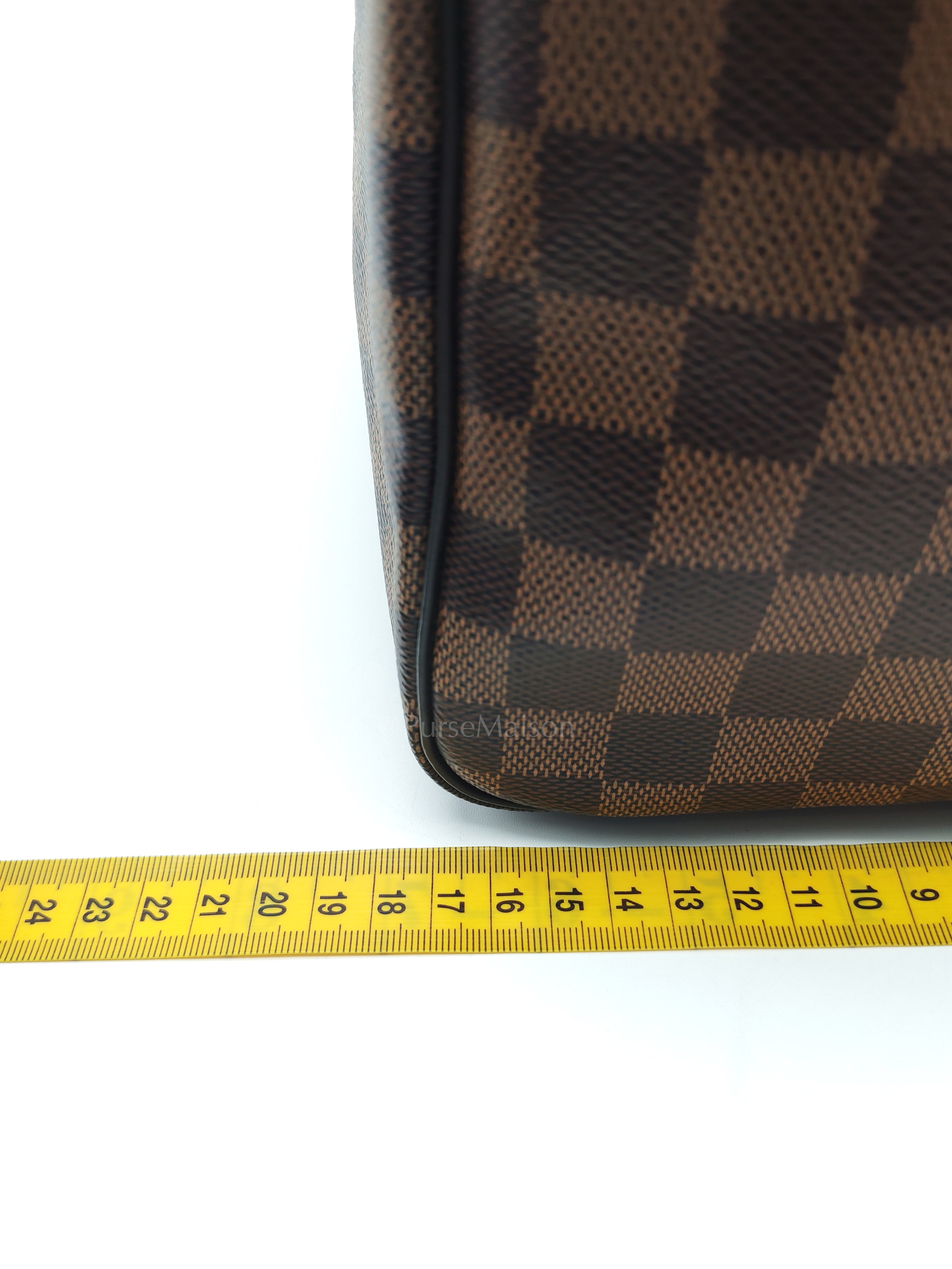 Speedy 30 in Damier Ebene Canvas & Gold Hardware Microchip | Purse Maison Luxury Bags Shop