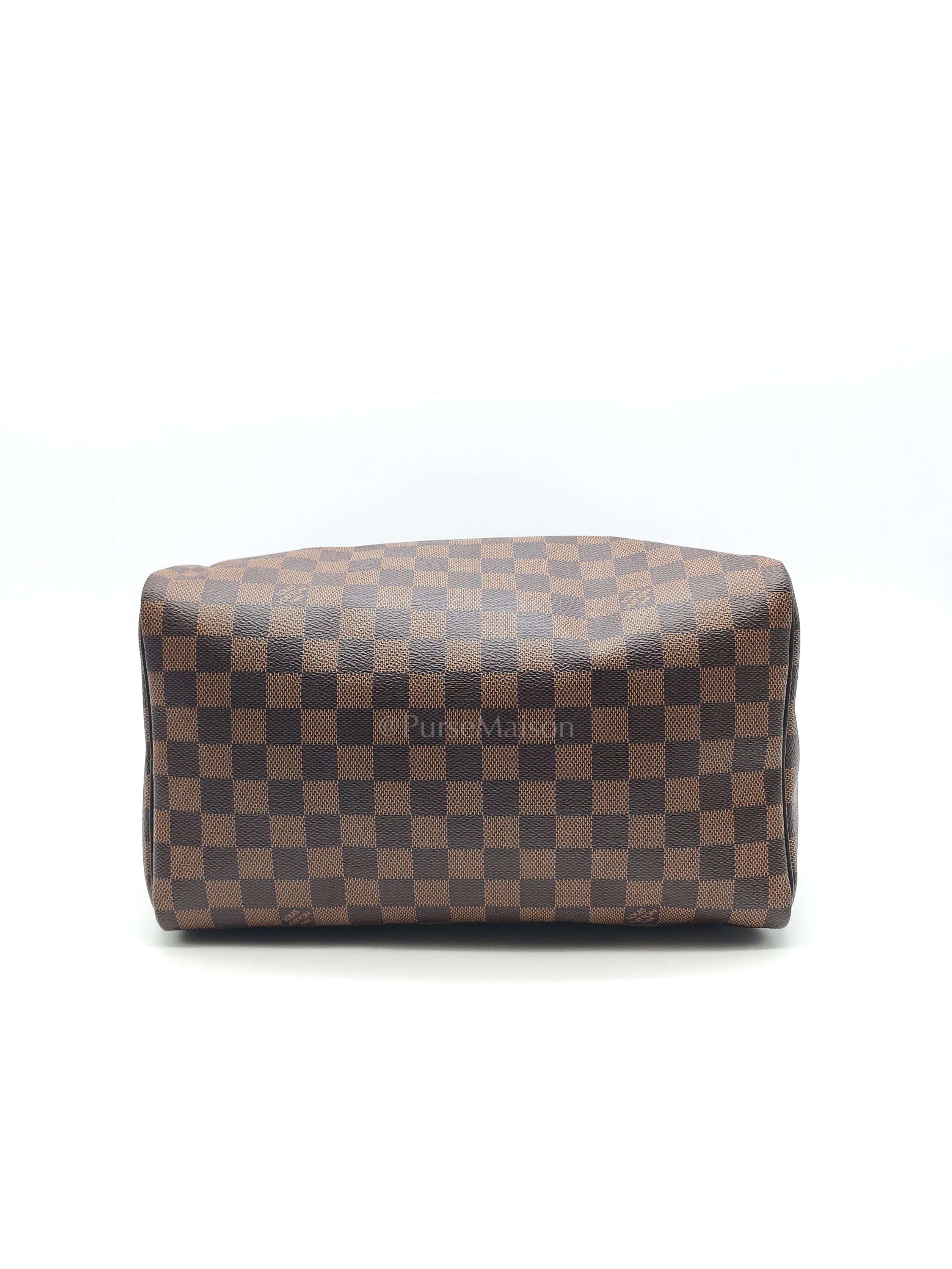 Speedy 30 in Damier Ebene Canvas & Gold Hardware Microchip | Purse Maison Luxury Bags Shop