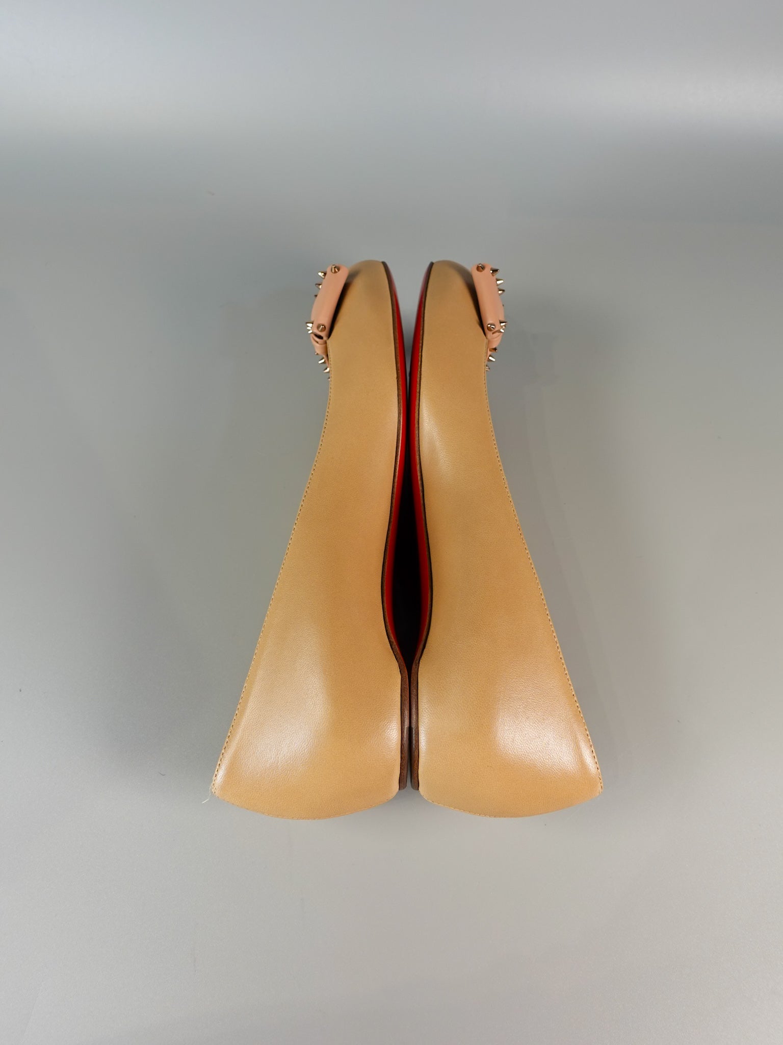 Spike Bow in Beige Leather Ballerina Size 39 (26cm) | Purse Maison Luxury Bags Shop