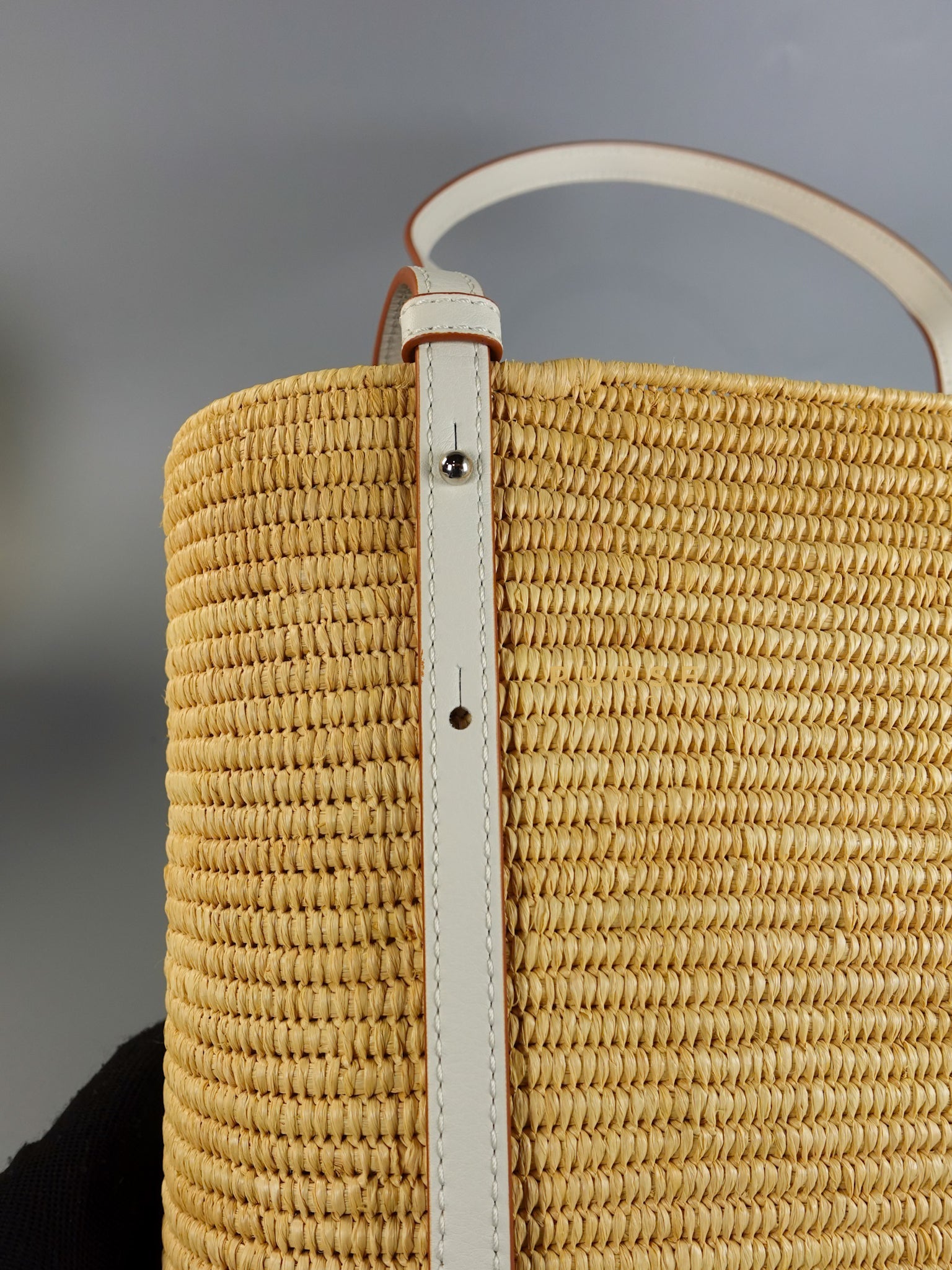 Square Basket Bag in Raffia and Calfskin (Natural/White) | Purse Maison Luxury Bags Shop