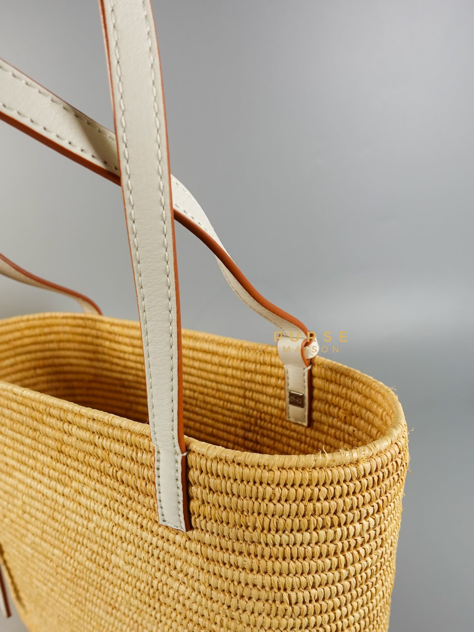 Square Basket Bag in Raffia and Calfskin (Natural/White) | Purse Maison Luxury Bags Shop