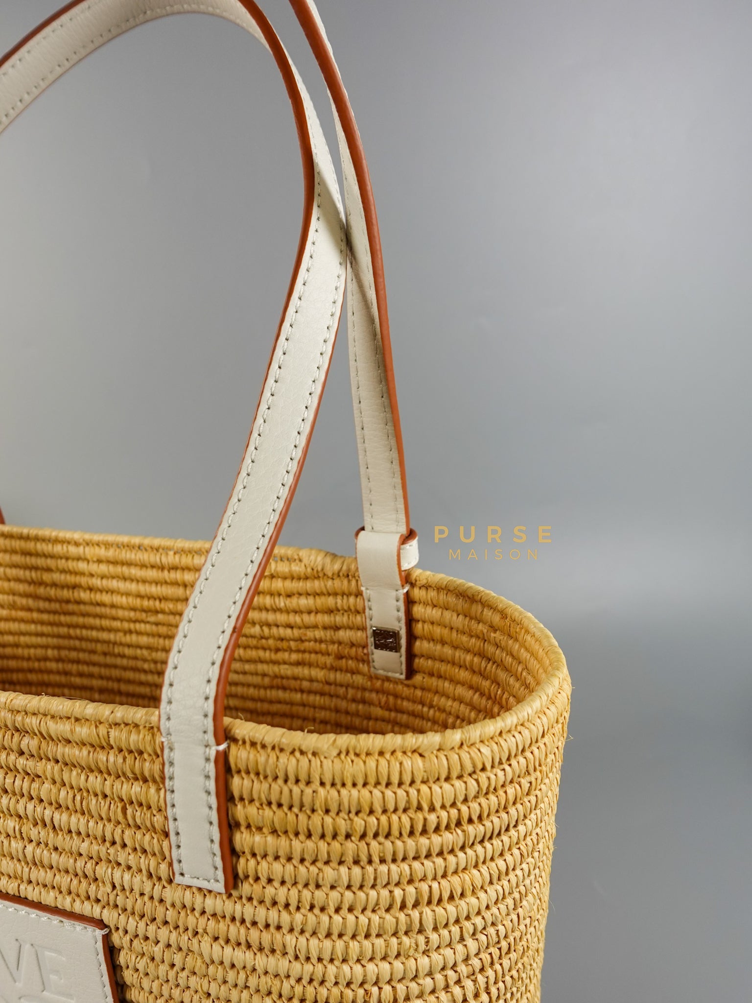 Square Basket Bag in Raffia and Calfskin (Natural/White) | Purse Maison Luxury Bags Shop