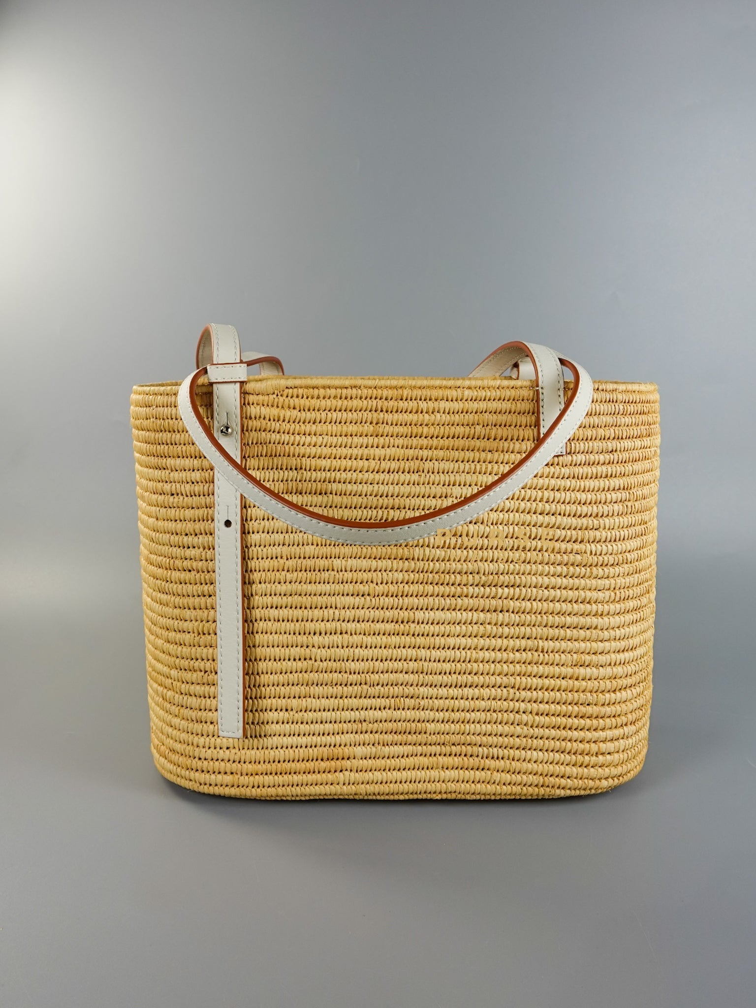 Square Basket Bag in Raffia and Calfskin (Natural/White) | Purse Maison Luxury Bags Shop