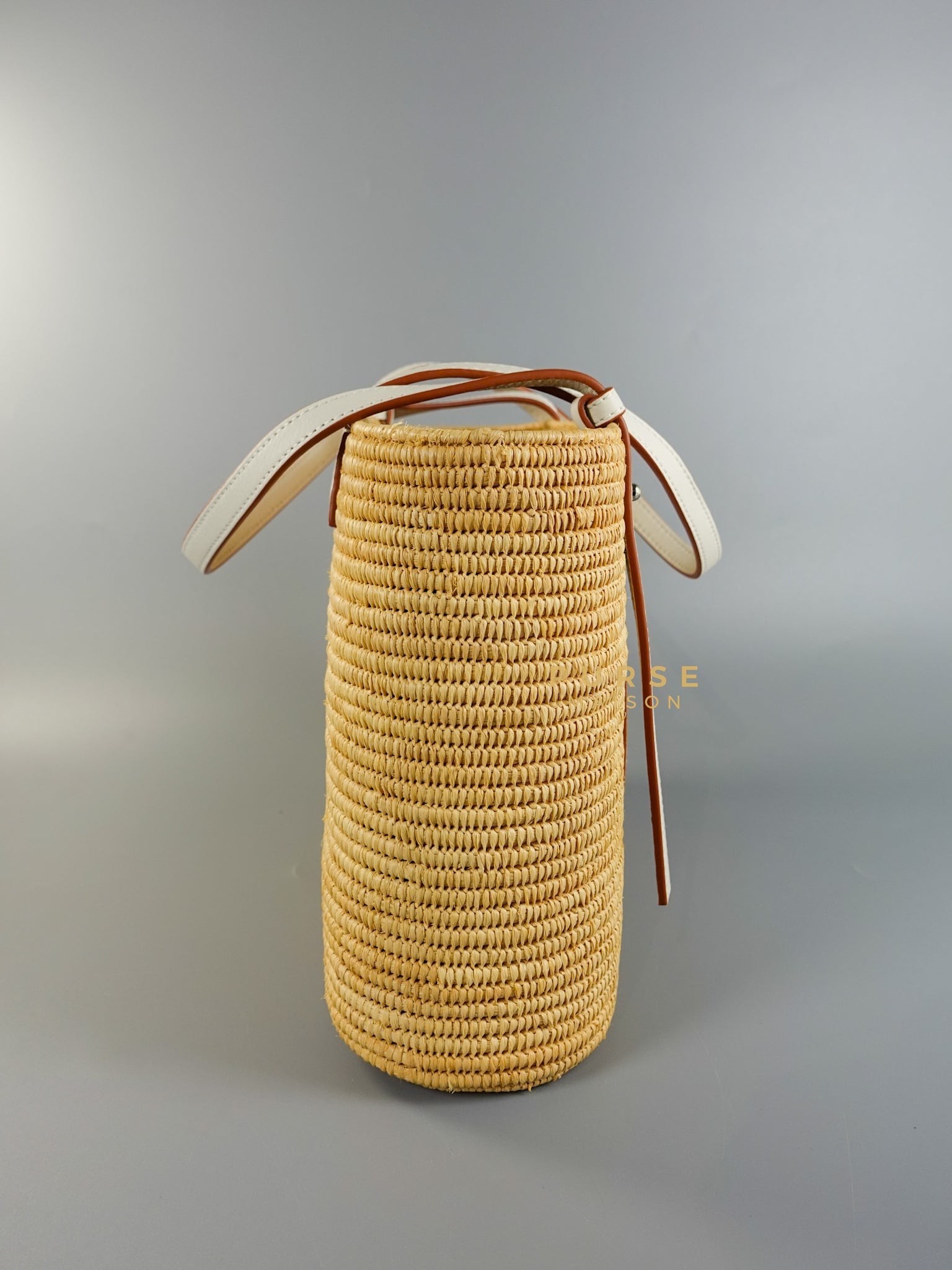 Square Basket Bag in Raffia and Calfskin (Natural/White) | Purse Maison Luxury Bags Shop