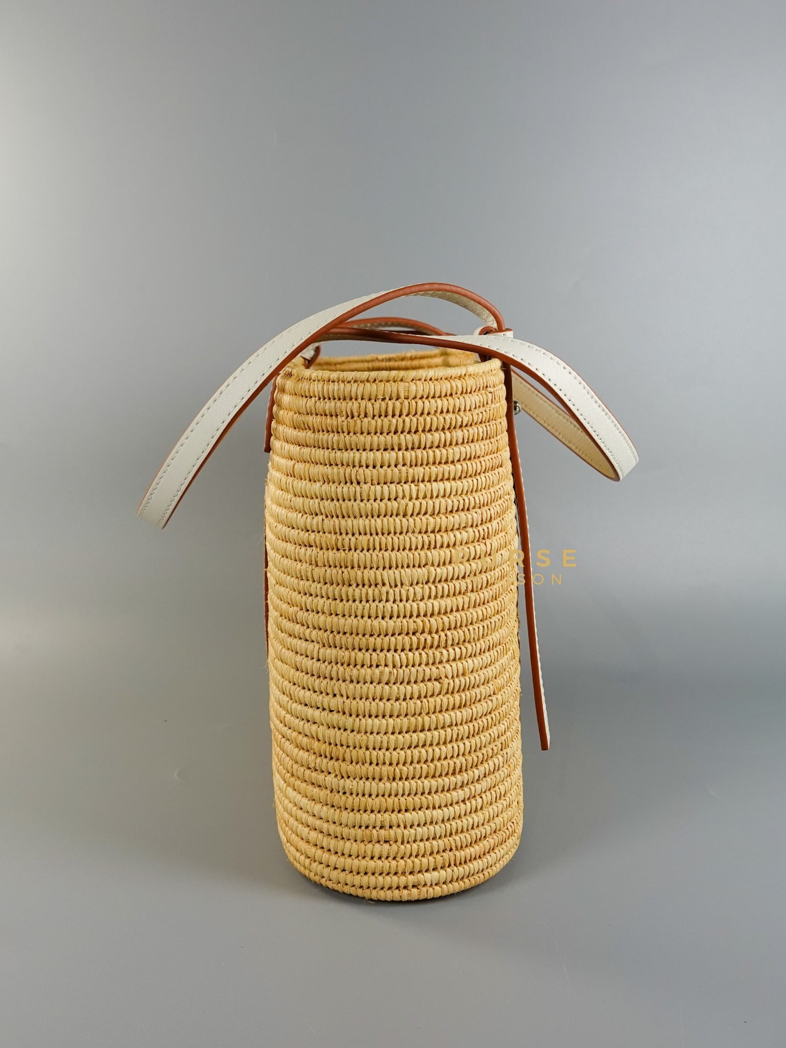 Square Basket Bag in Raffia and Calfskin (Natural/White) | Purse Maison Luxury Bags Shop