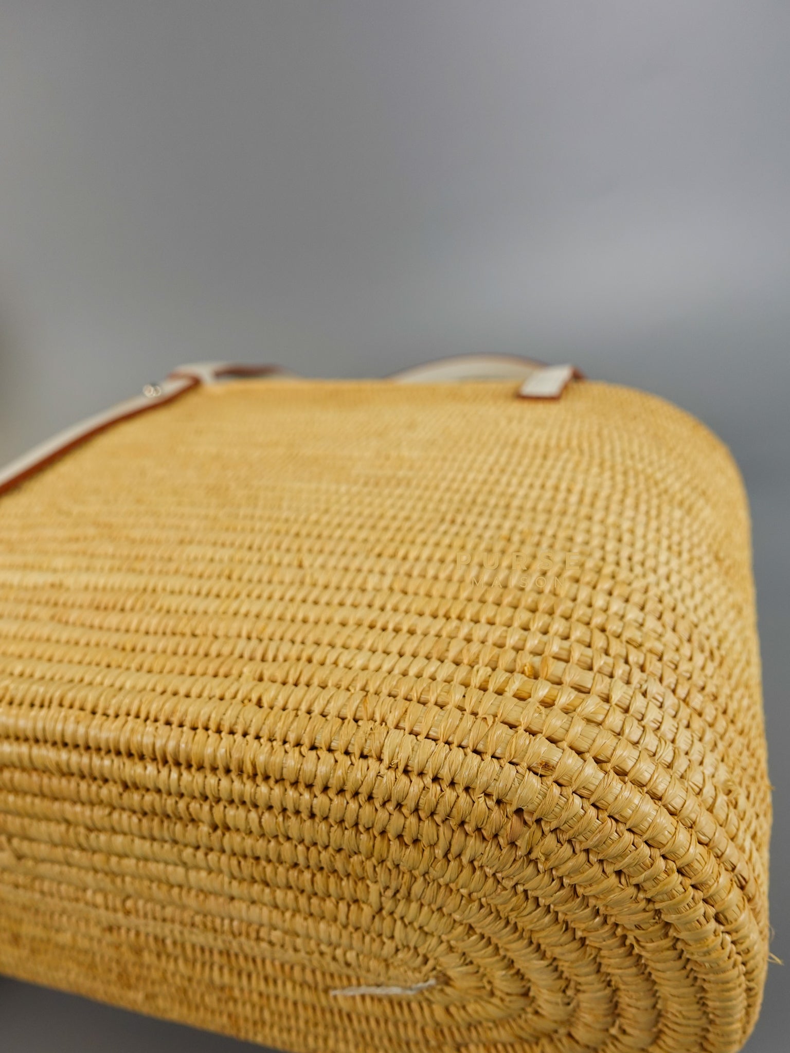 Square Basket Bag in Raffia and Calfskin (Natural/White) | Purse Maison Luxury Bags Shop