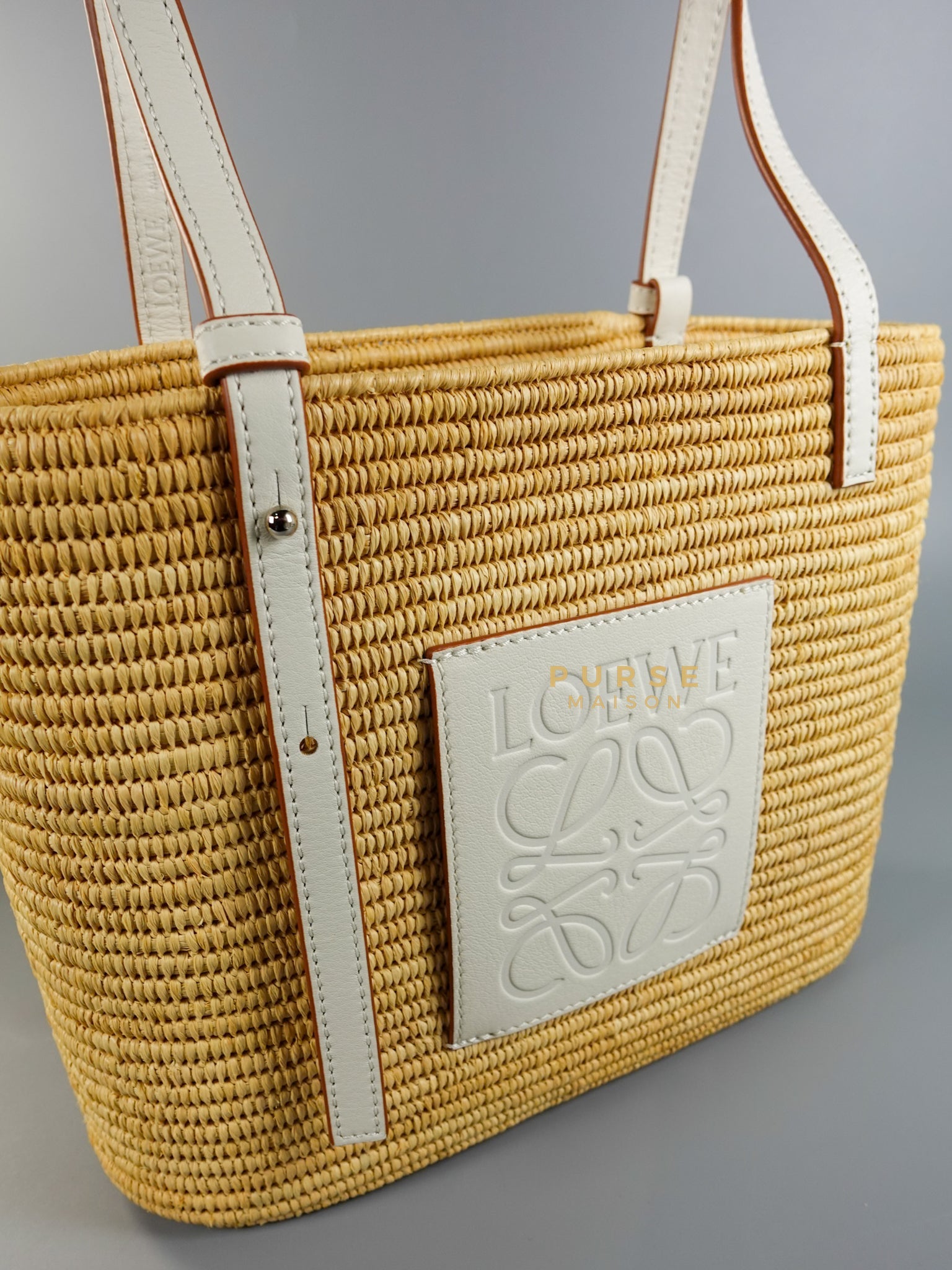 Square Basket Bag in Raffia and Calfskin (Natural/White) | Purse Maison Luxury Bags Shop