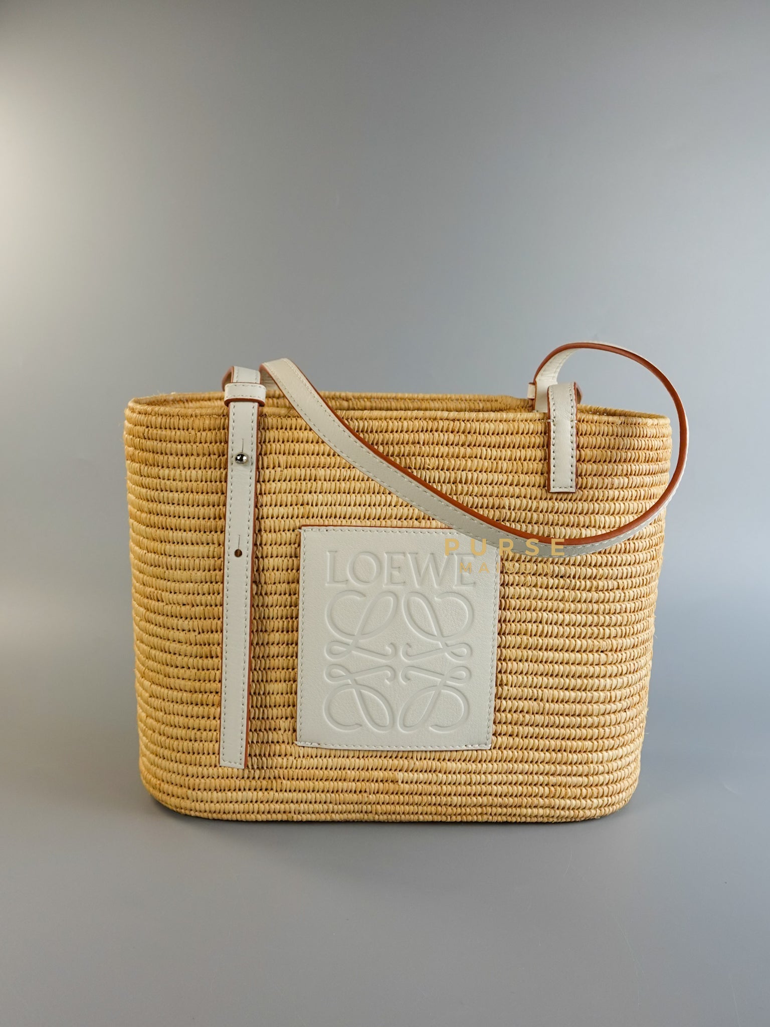 Square Basket Bag in Raffia and Calfskin (Natural/White) | Purse Maison Luxury Bags Shop