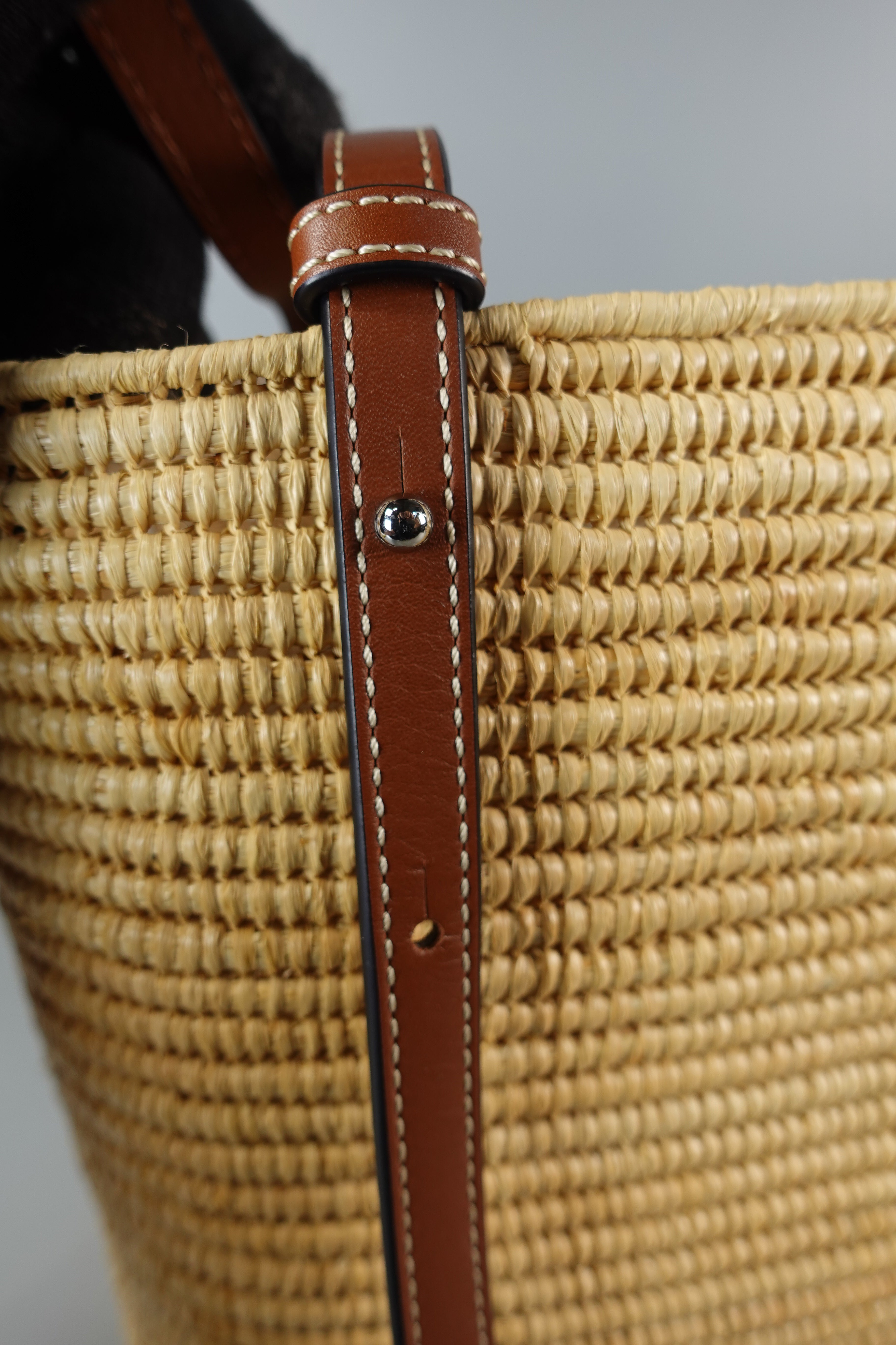 Square Basket Small Bag in Raffia and Calfskin