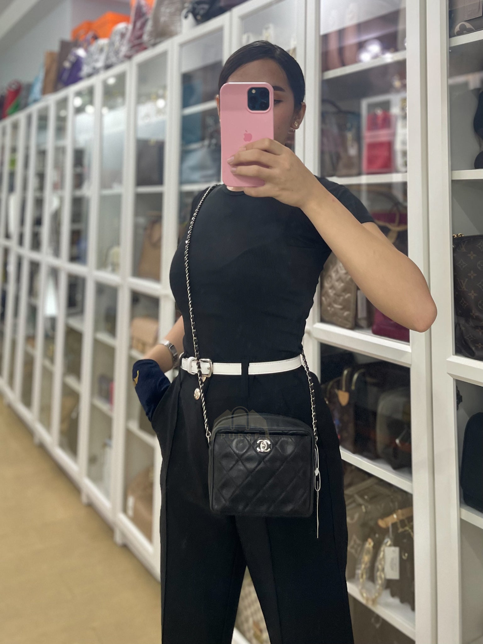 Square Camera Bag Vintage Quilted Lambskin Leather and Silver Hardware Series 4 | Purse Maison Luxury Bags Shop