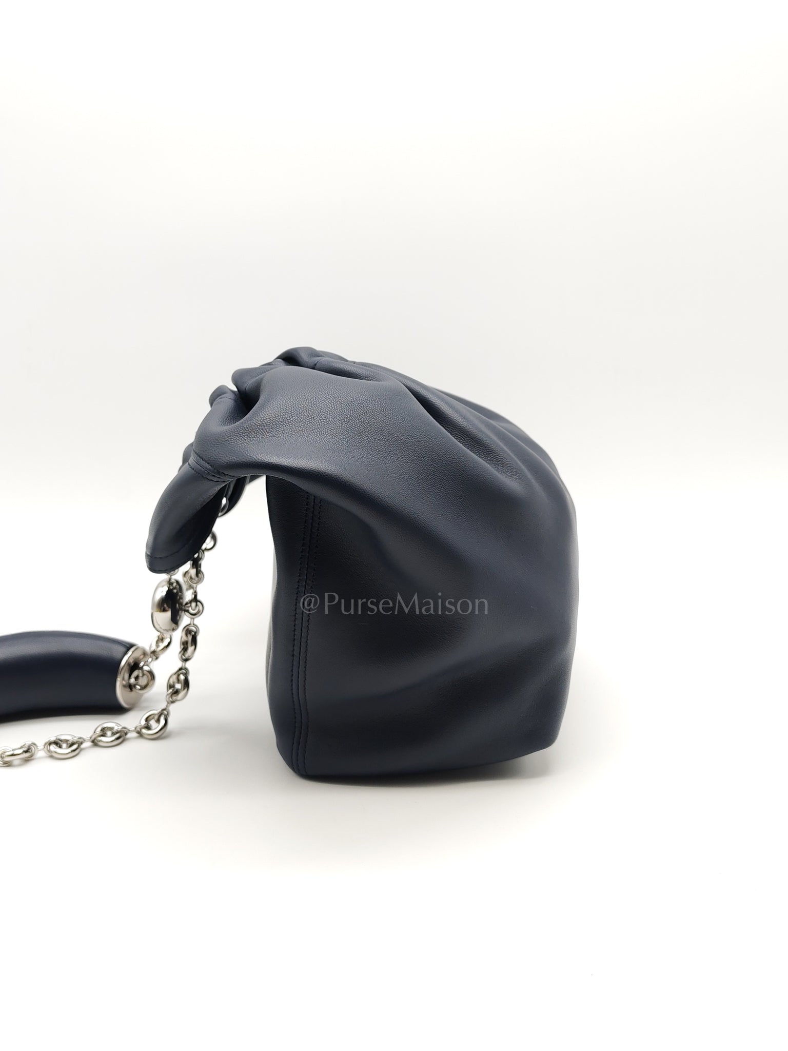 Squeeze Hobo Bag Small in Navy Blue Lambskin Leather & Silver Hardware | Purse Maison Luxury Bags Shop