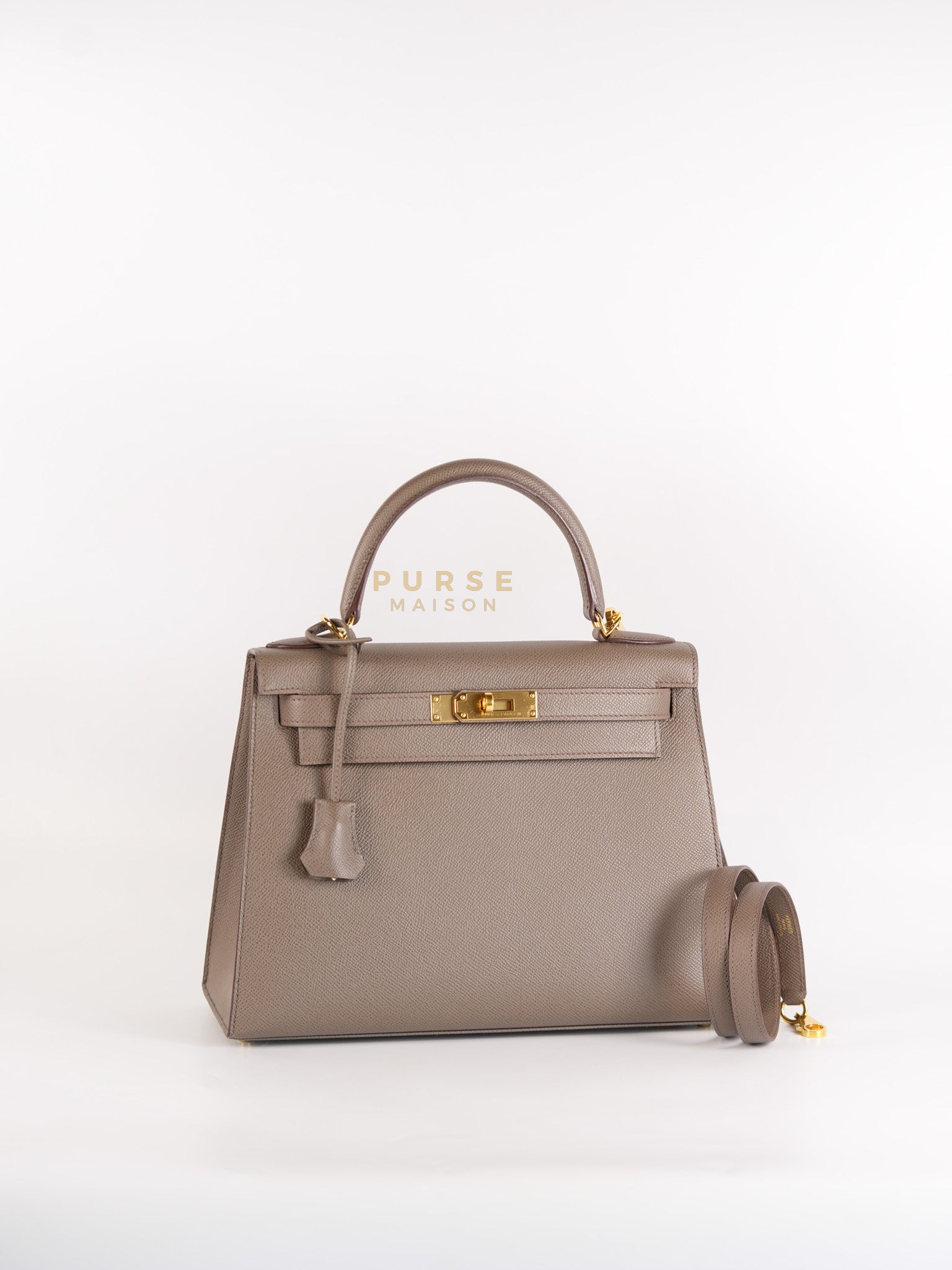 Kelly 28 Sellier in Etain Epsom Leather & Gold Hardware Stamp A (2017)