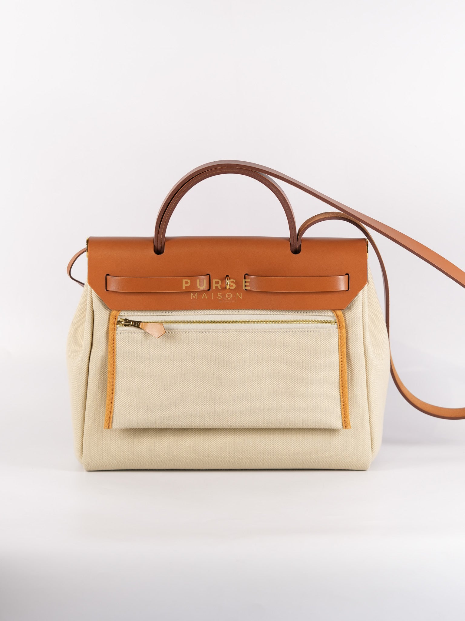 Herbag Zip 31 in Toile militaries/Vache Hunter Beton/Fauve & Gold Hardware Stamp U (2022) | Purse Maison Luxury Bags Shop