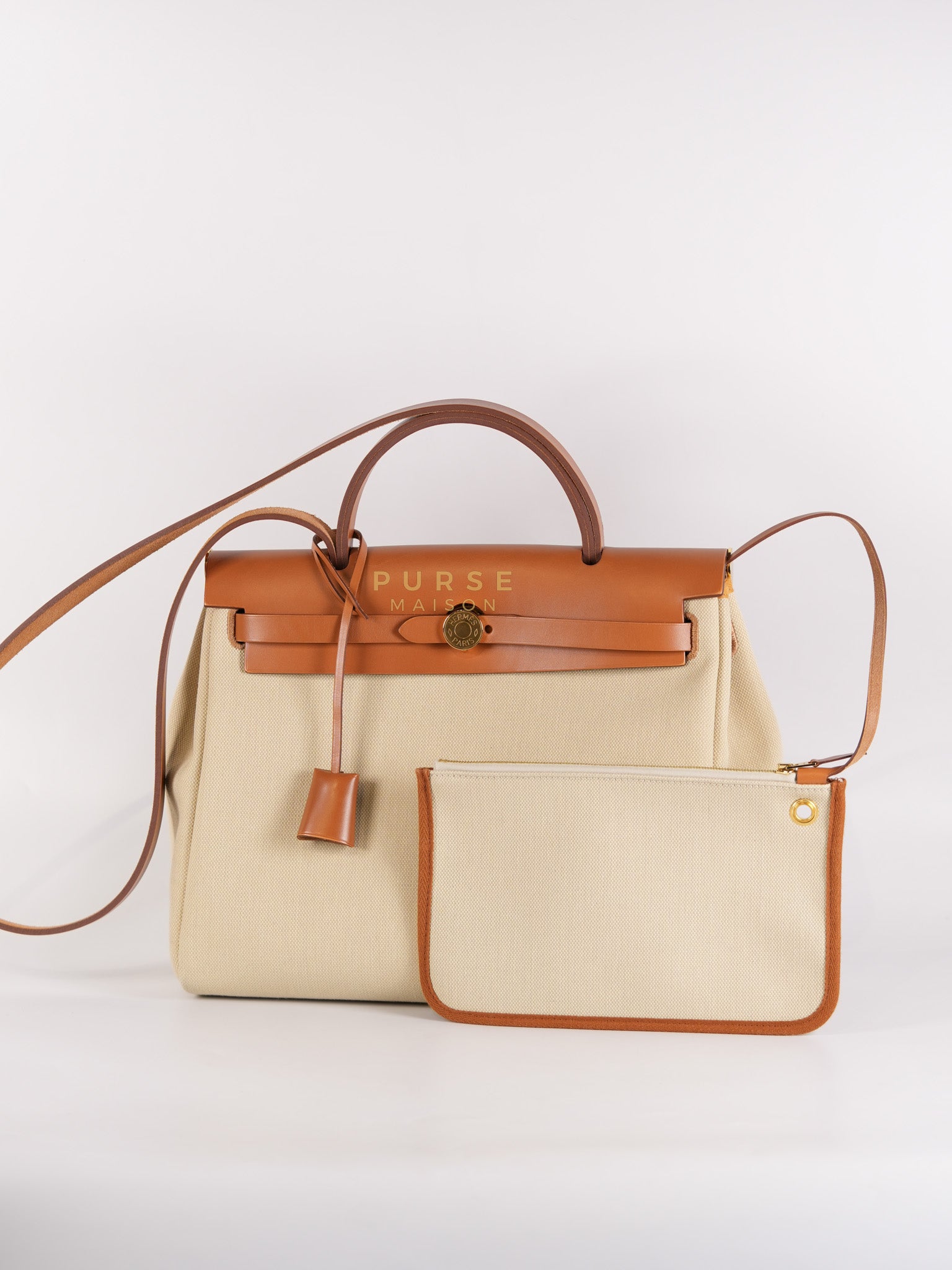 Herbag Zip 31 in Toile militaries/Vache Hunter Beton/Fauve & Gold Hardware Stamp U (2022) | Purse Maison Luxury Bags Shop