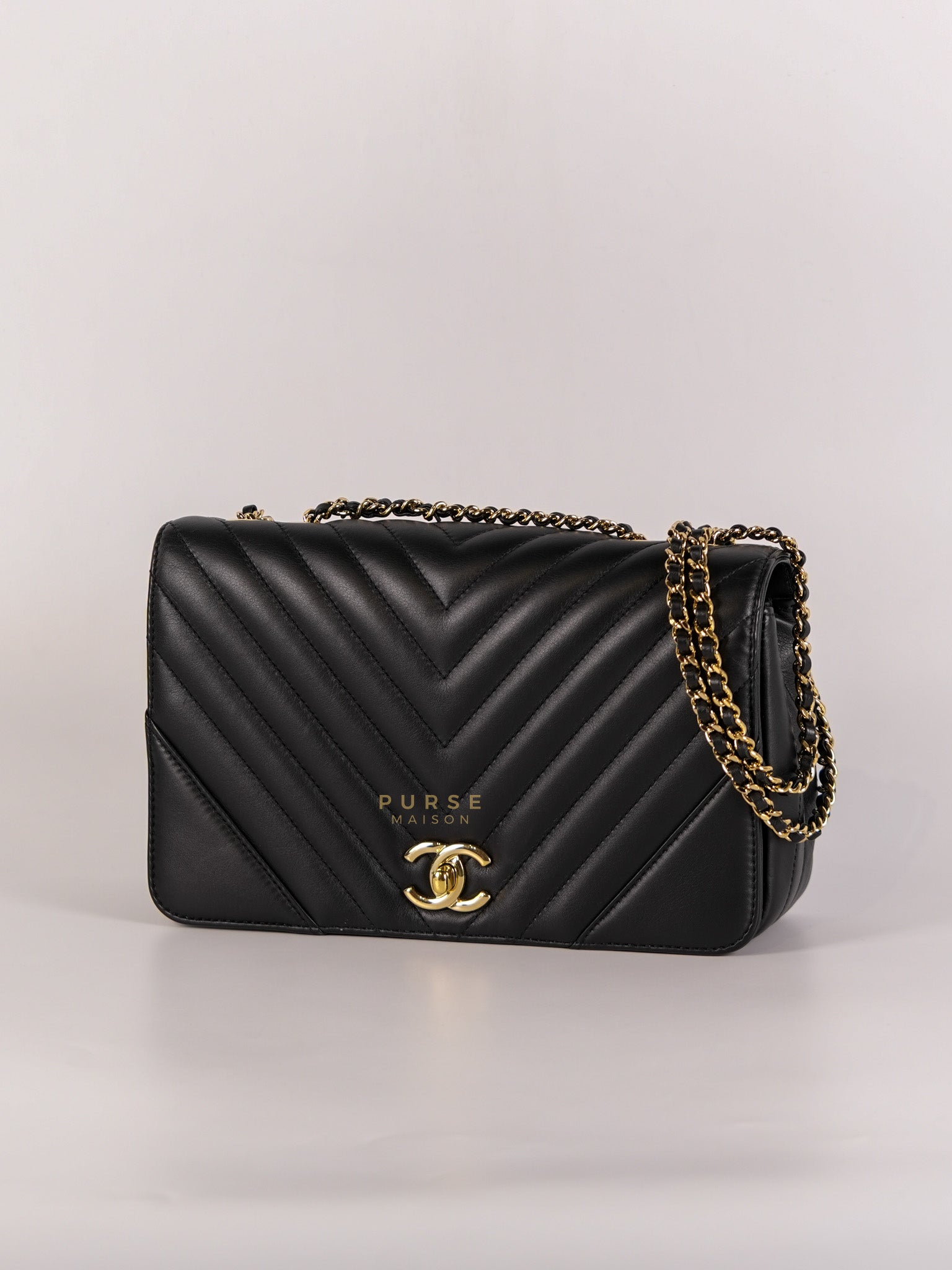 Statement Flap Bag Small in Black Calfskin Leather in Light Gold Hardware Series 26 | Purse Maison Luxury Bags Shop