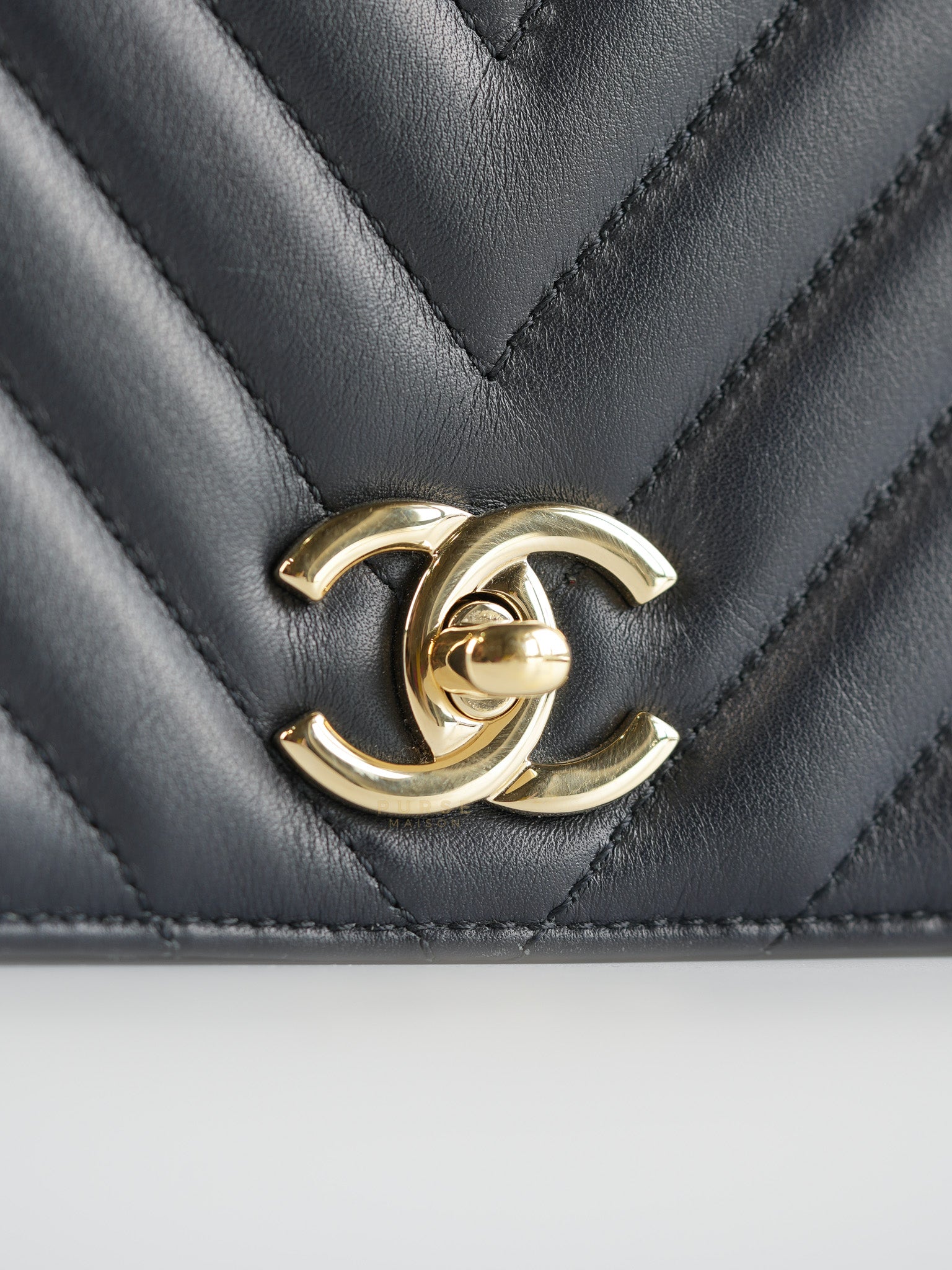 Statement Flap Medium in Navy Dark Blue Light Gold Hardware(Series 26) | Purse Maison Luxury Bags Shop