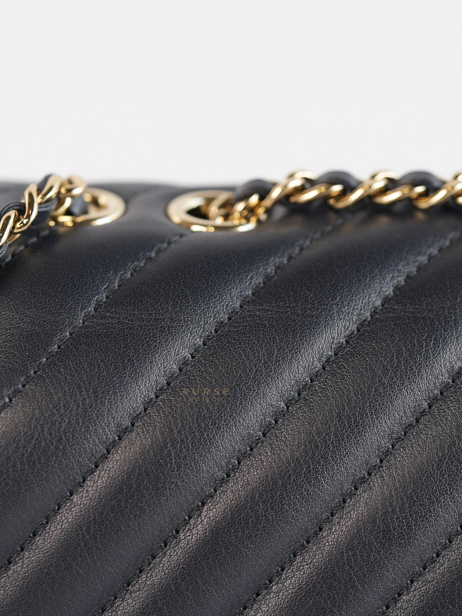Statement Flap Medium in Navy Dark Blue Light Gold Hardware(Series 26) | Purse Maison Luxury Bags Shop