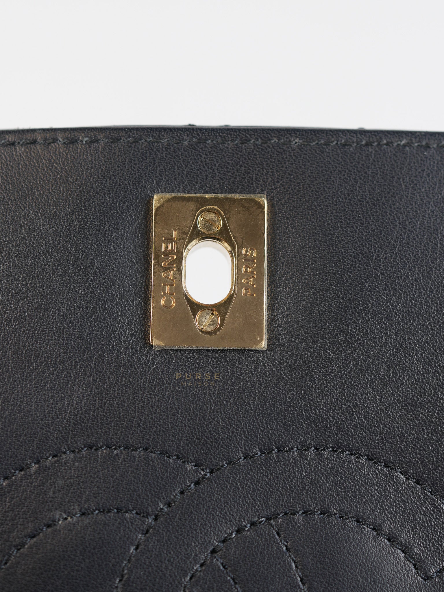Statement Flap Medium in Navy Dark Blue Light Gold Hardware(Series 26) | Purse Maison Luxury Bags Shop