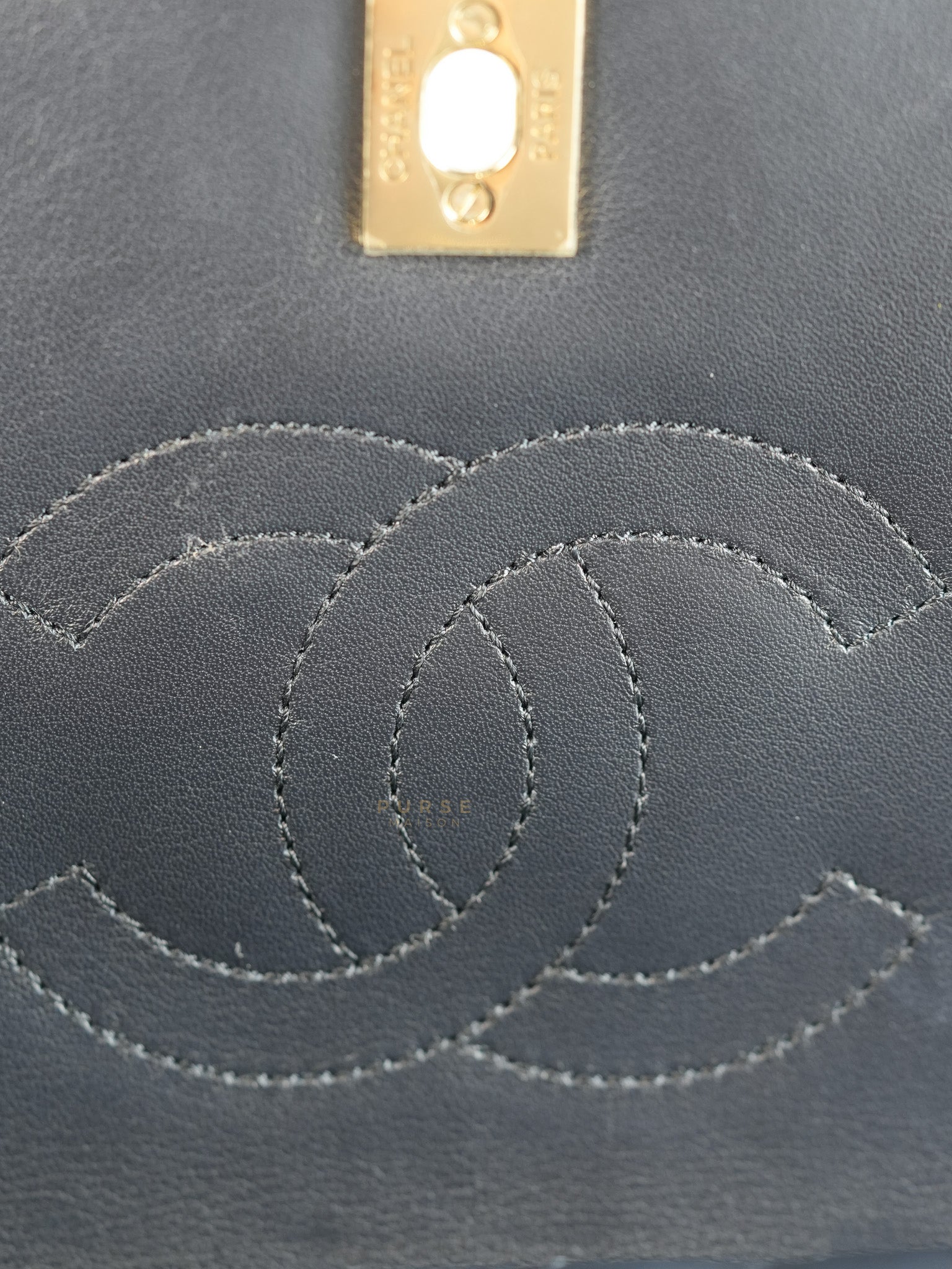 Statement Flap Medium in Navy Dark Blue Light Gold Hardware(Series 26) | Purse Maison Luxury Bags Shop