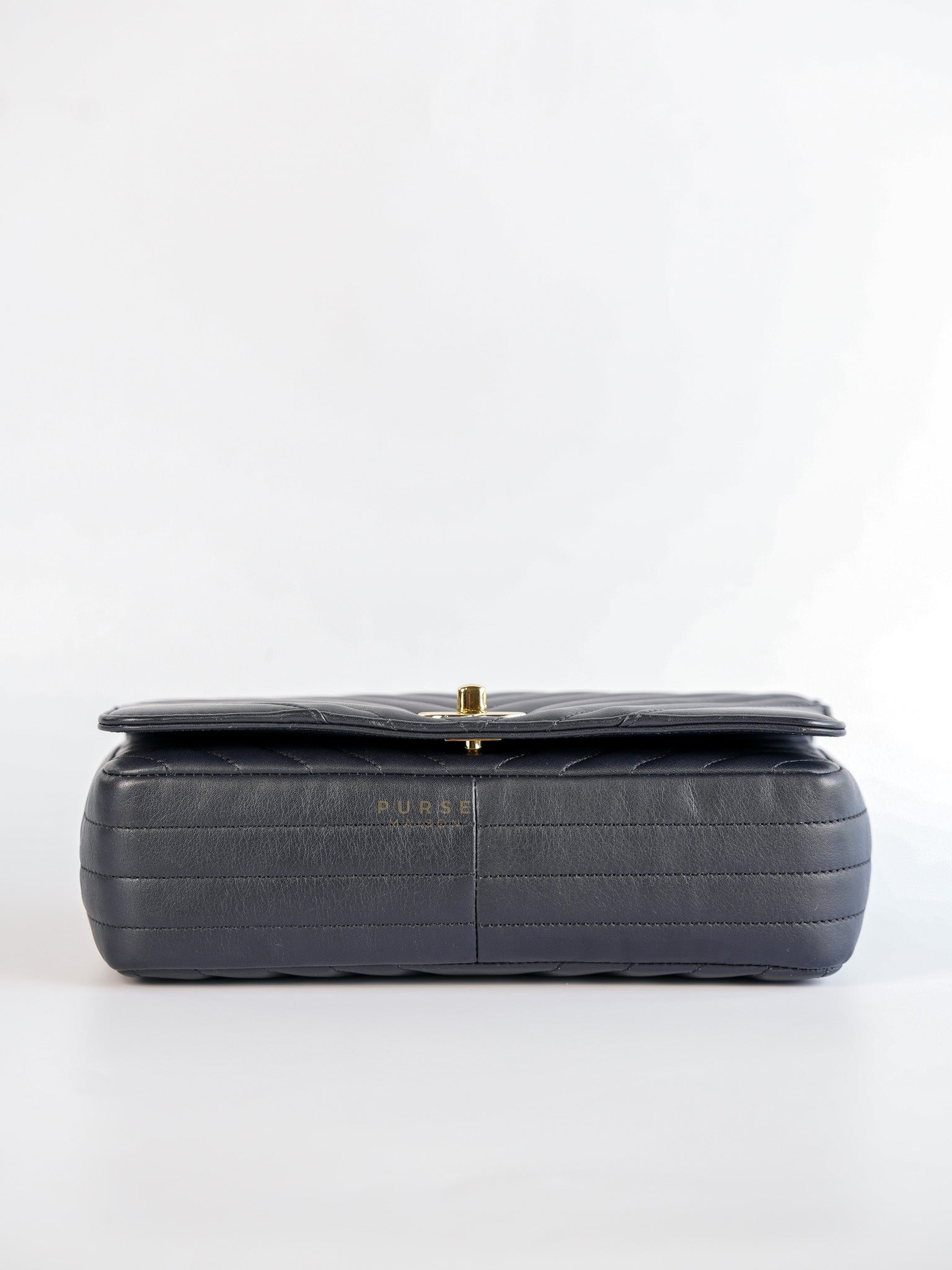 Statement Flap Medium in Navy Dark Blue Light Gold Hardware(Series 26) | Purse Maison Luxury Bags Shop