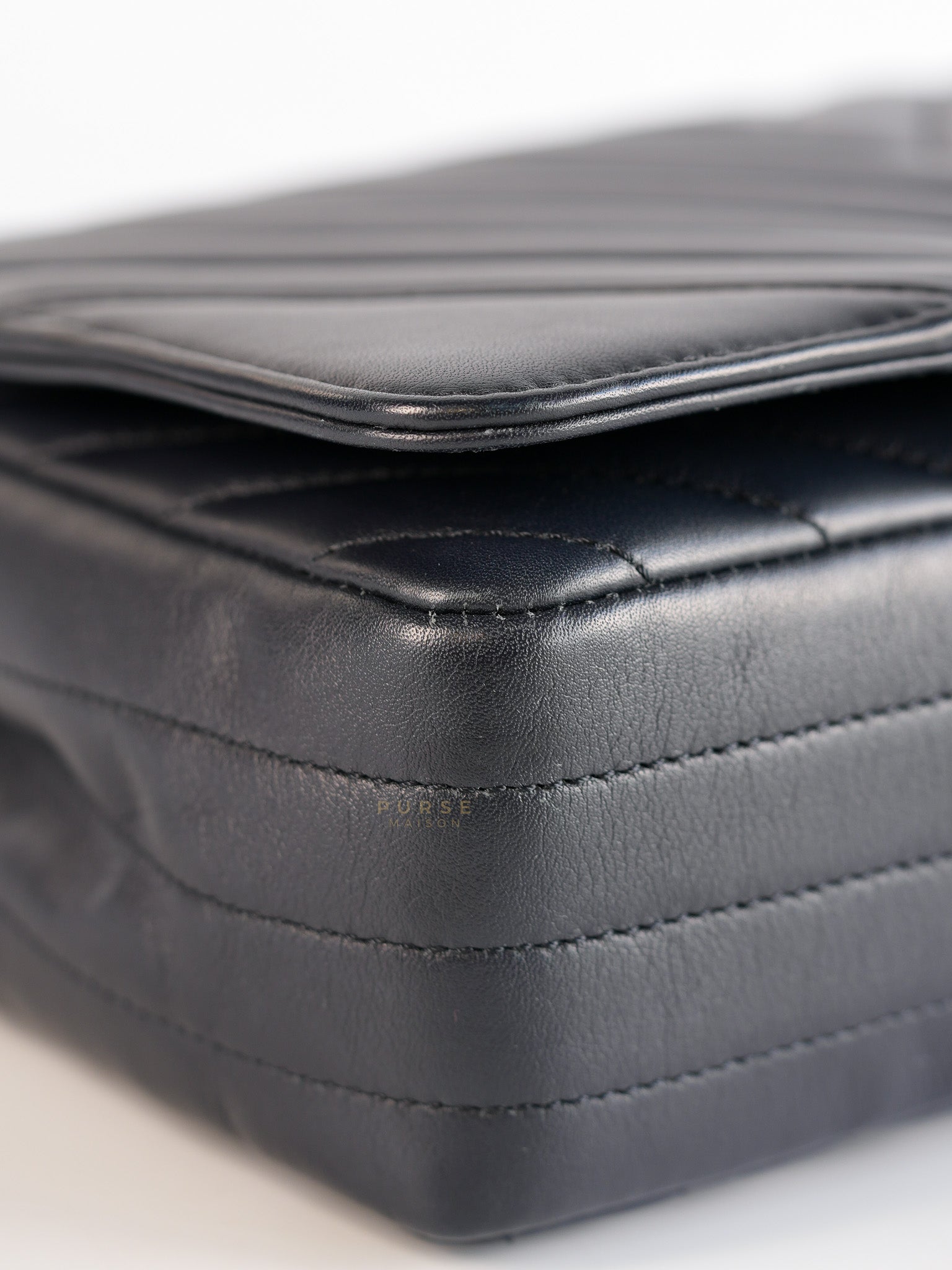 Statement Flap Medium in Navy Dark Blue Light Gold Hardware(Series 26) | Purse Maison Luxury Bags Shop