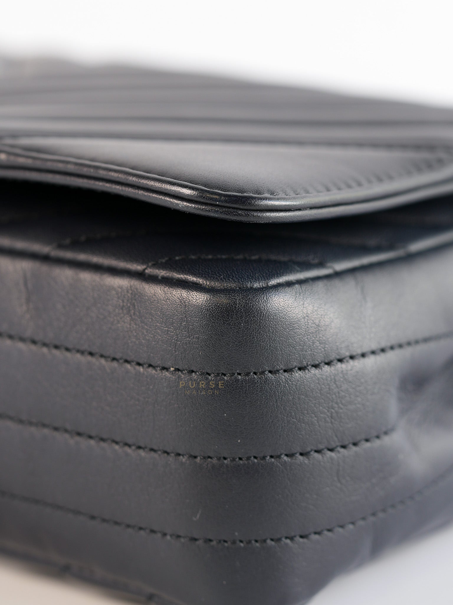 Statement Flap Medium in Navy Dark Blue Light Gold Hardware(Series 26) | Purse Maison Luxury Bags Shop