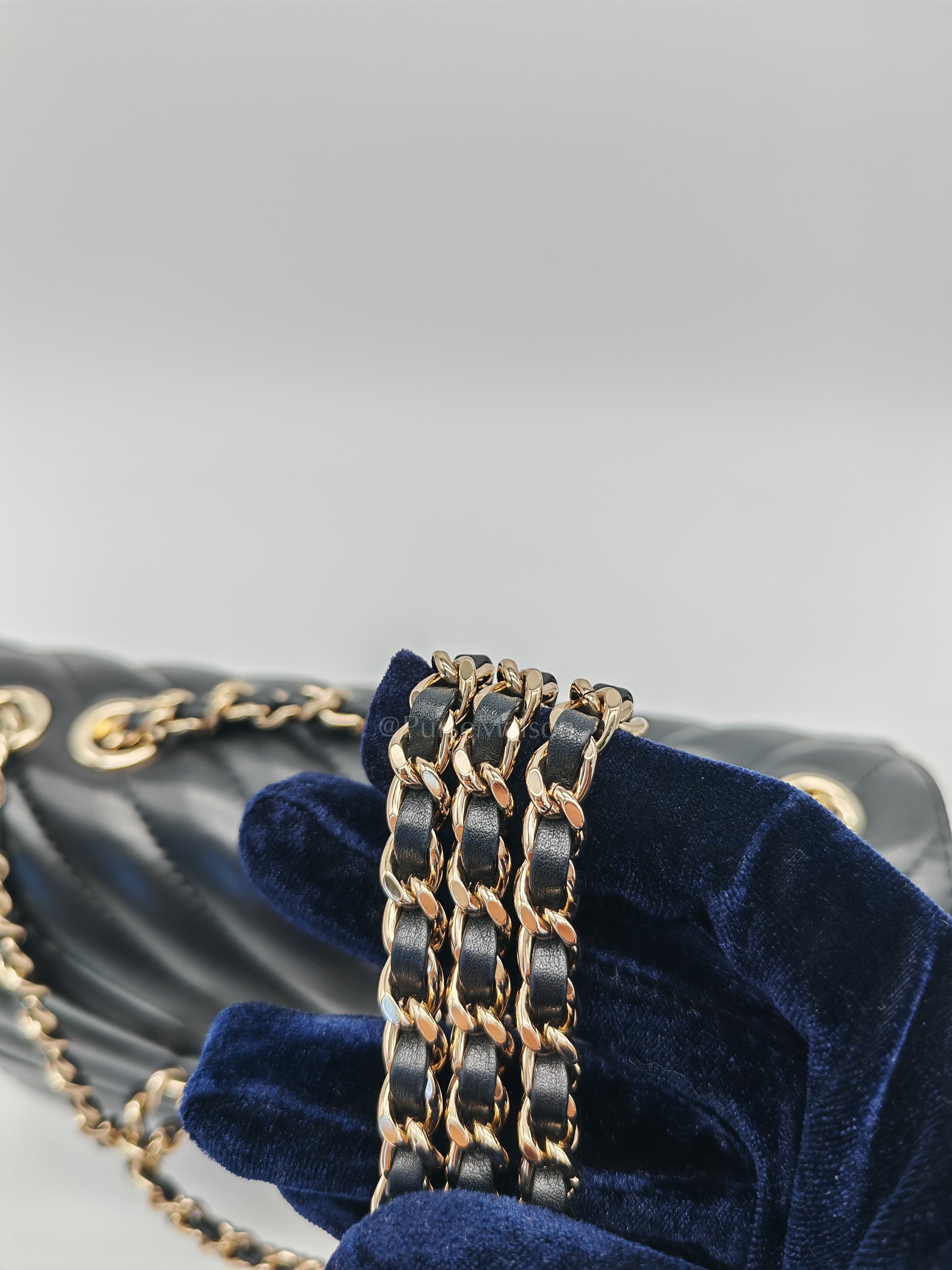 Statement Flap Small in Black Lambskin Leather Light Gold Hardware (Series 28) | Purse Maison Luxury Bags Shop