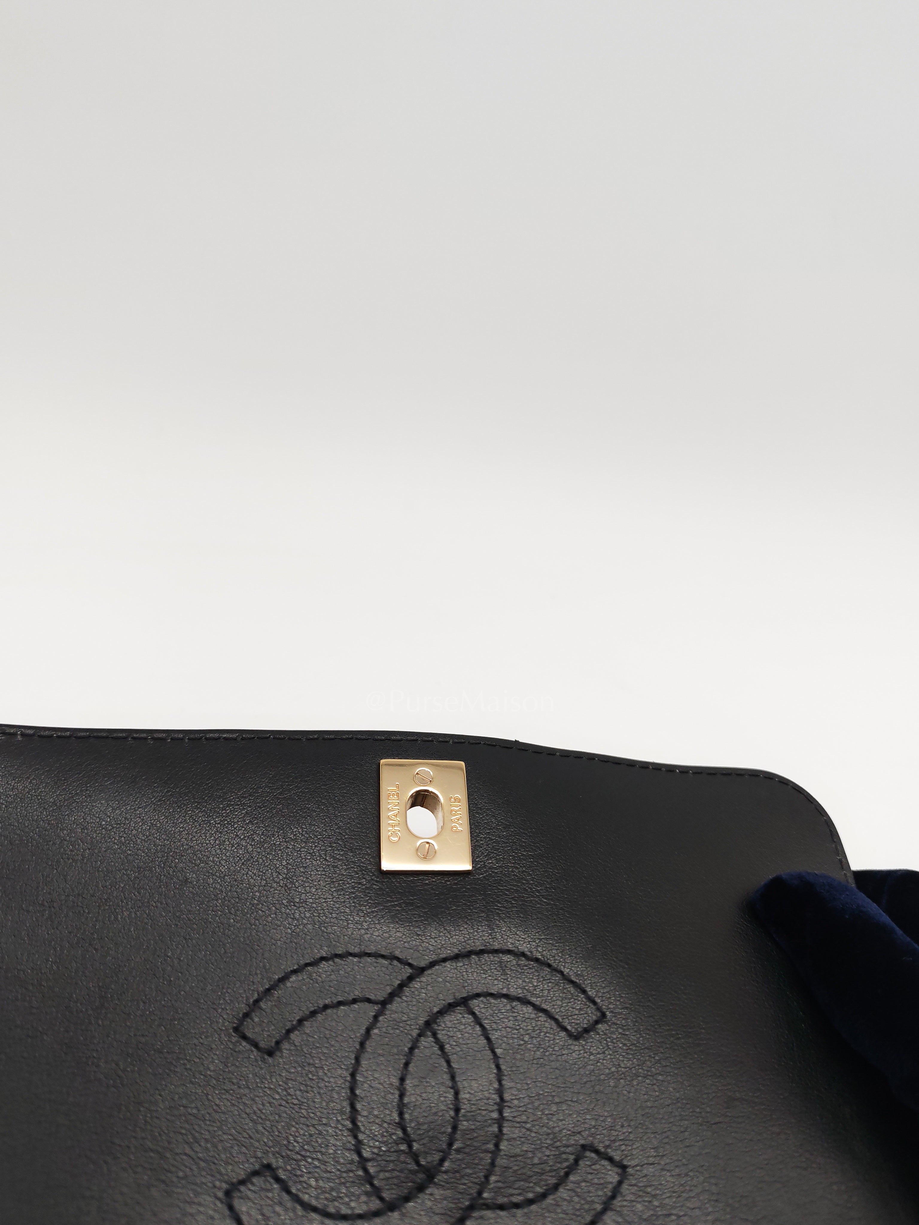 Statement Flap Small in Black Lambskin Leather Light Gold Hardware (Series 28) | Purse Maison Luxury Bags Shop